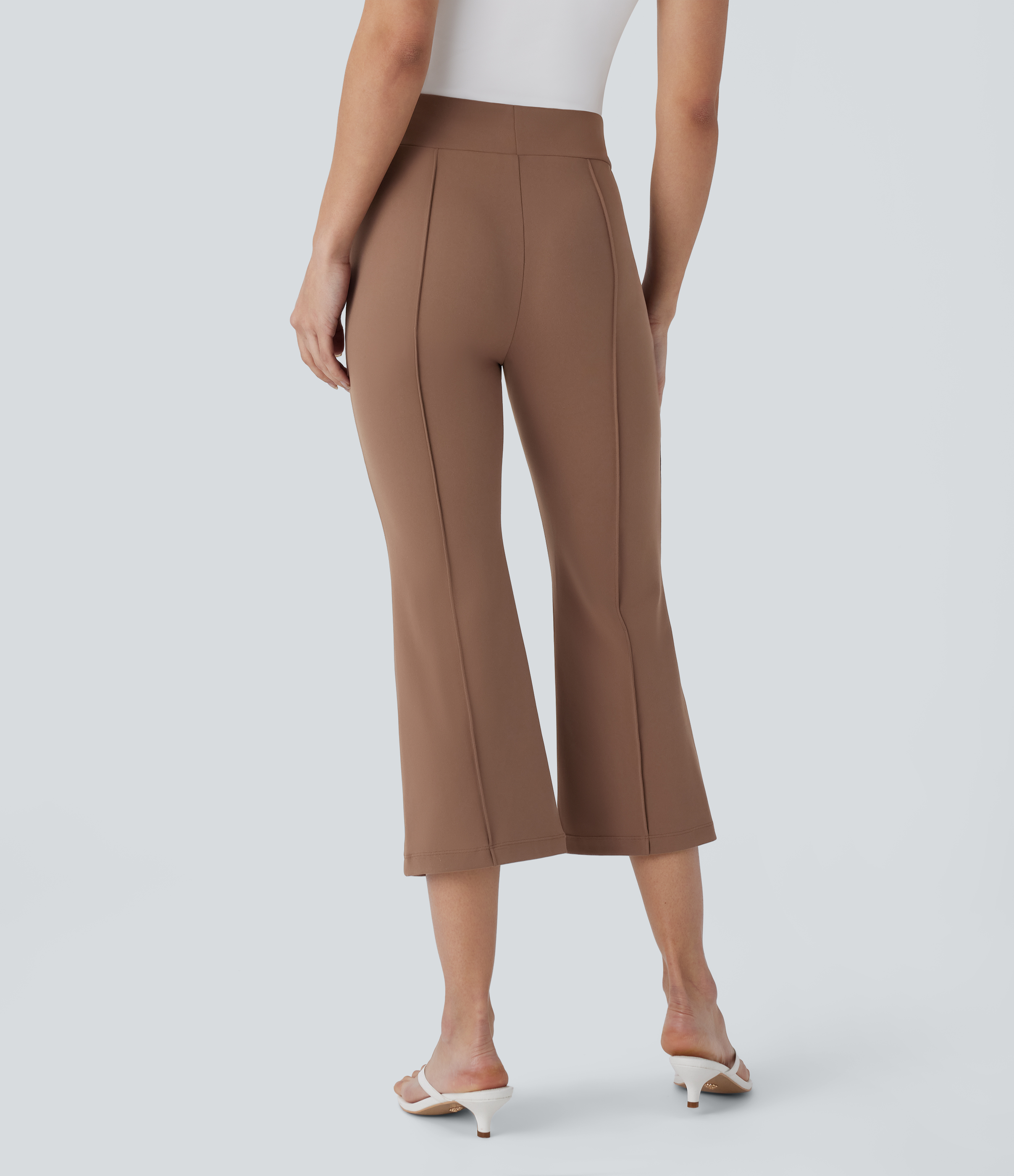 Halara Mid High Waisted Capri Bootcut Casual Pants  - Sepia - S(regular) sweatpants jogger pants stacked sweatpants cargo joggers 