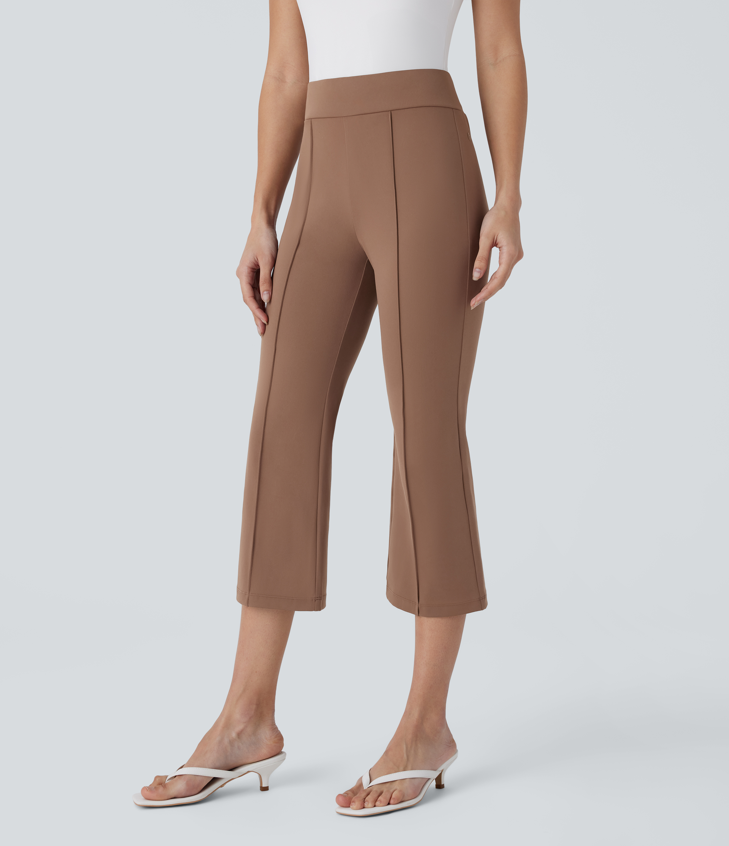 Halara Mid High Waisted Capri Bootcut Casual Pants  - Sepia - S(regular) sweatpants jogger pants stacked sweatpants cargo joggers 
