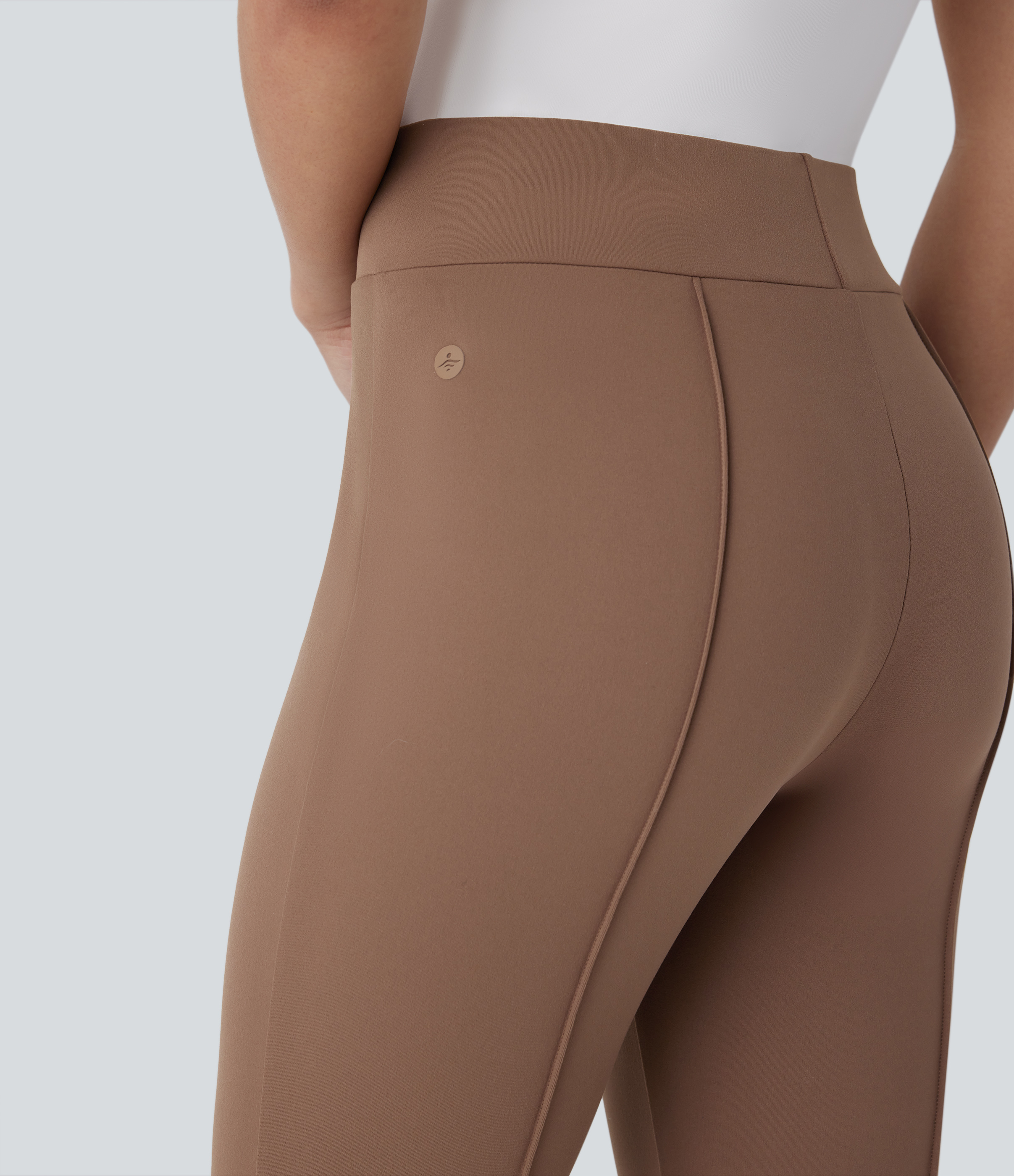 Halara Mid High Waisted Capri Bootcut Casual Pants  - Sepia - S(regular) sweatpants jogger pants stacked sweatpants cargo joggers 