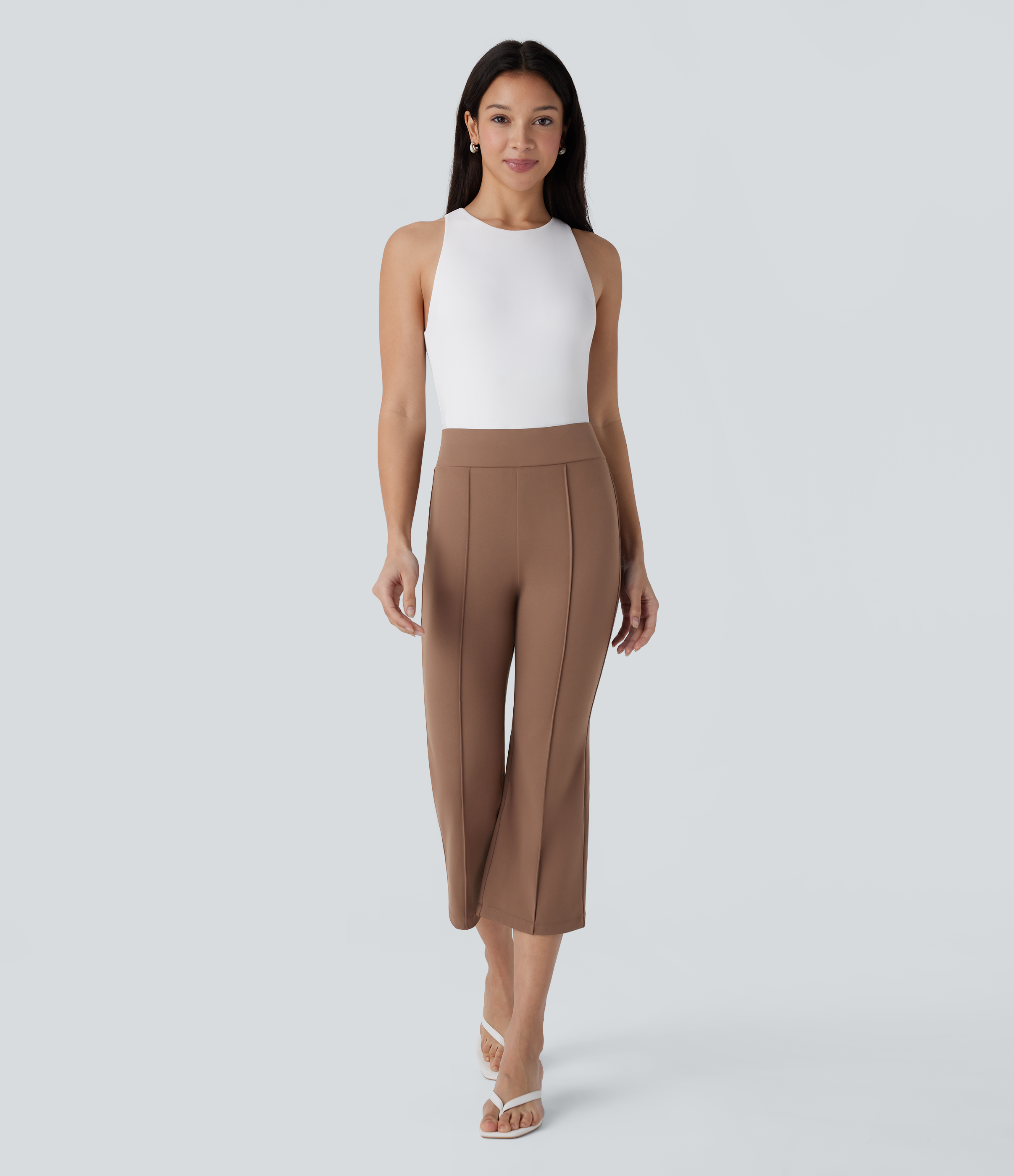 Halara Mid High Waisted Capri Bootcut Casual Pants  - Sepia - S(regular) sweatpants jogger pants stacked sweatpants cargo joggers 