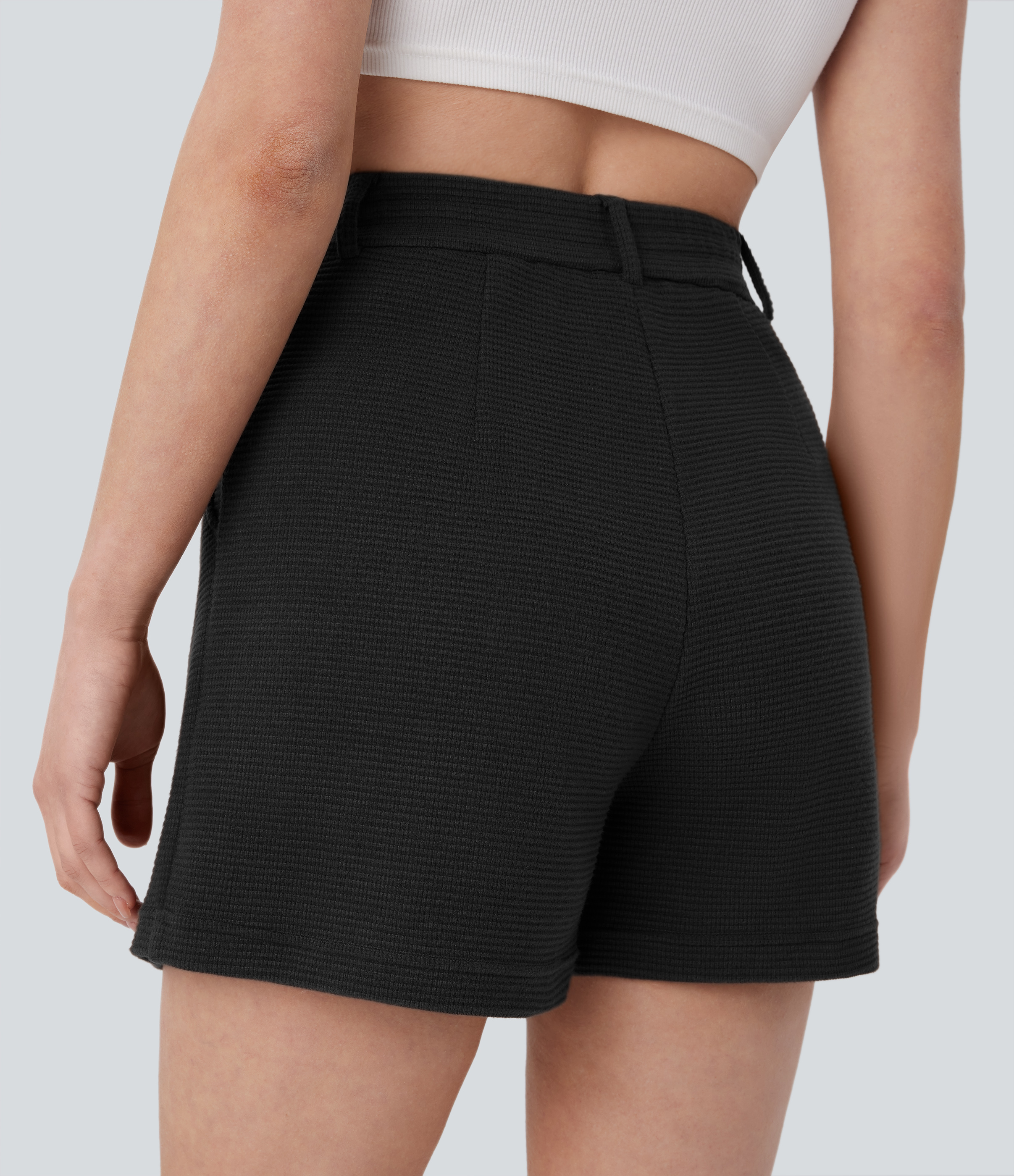Halara High Waisted Side Pockets Waffle Casual Shorts  - Black - XS booty shorts compression shorts yoga shorts 