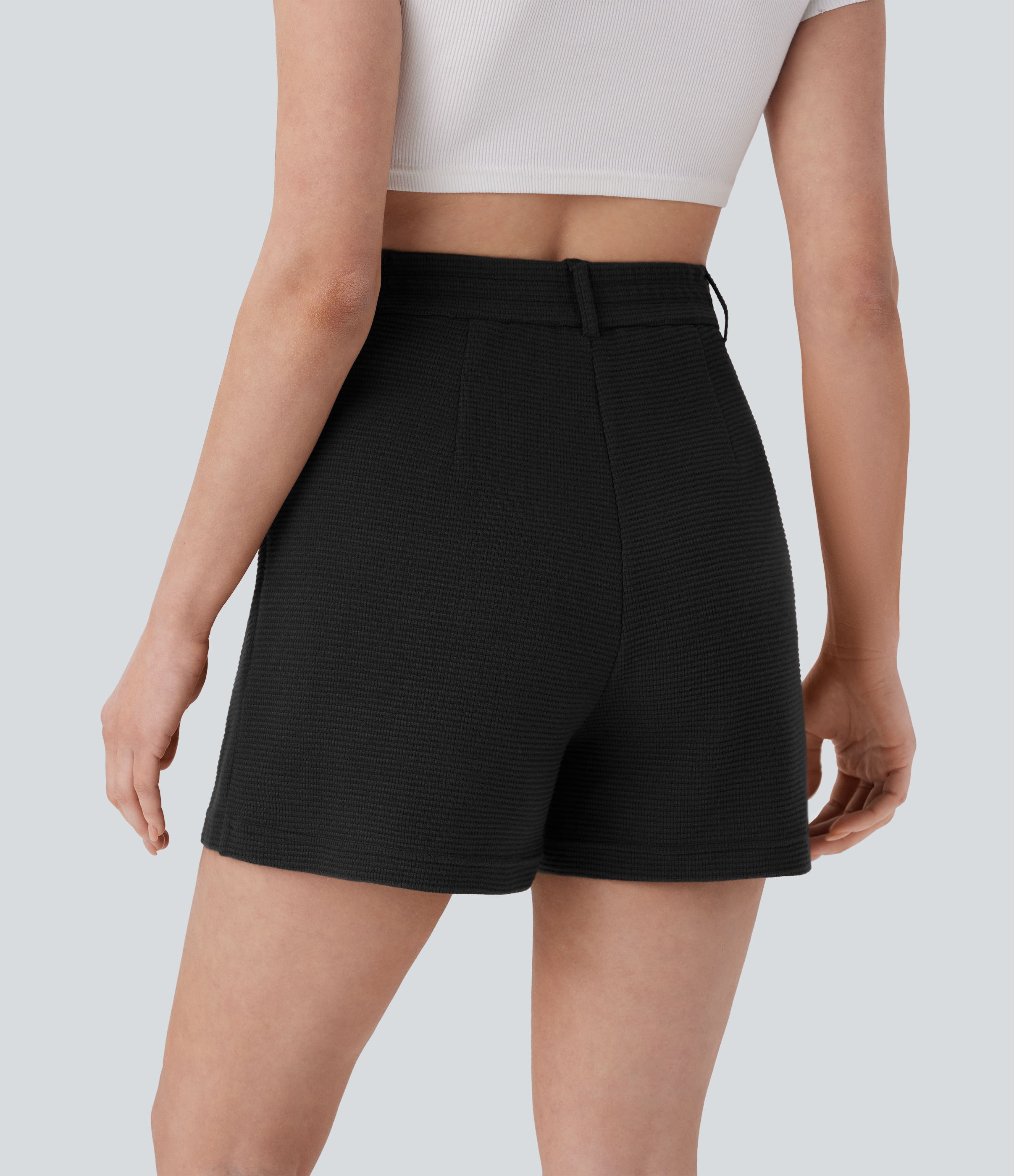 Halara High Waisted Side Pockets Waffle Casual Shorts  - Black - XS booty shorts compression shorts yoga shorts 