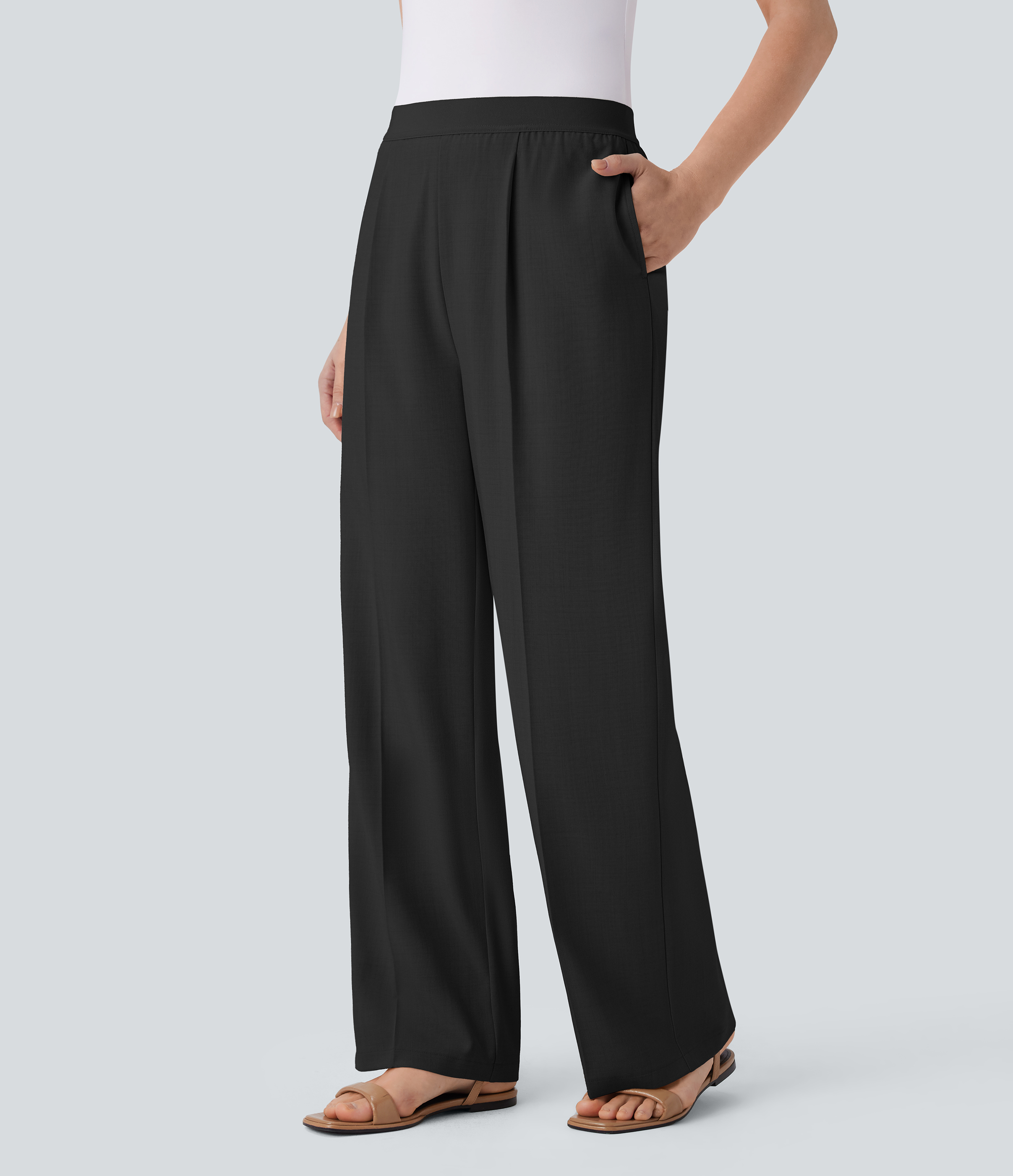 Halara High Waisted Side Pocket Straight Leg Work Pants  - Black - S(regular) sweatpants jogger pants stacked sweatpants cargo joggers 