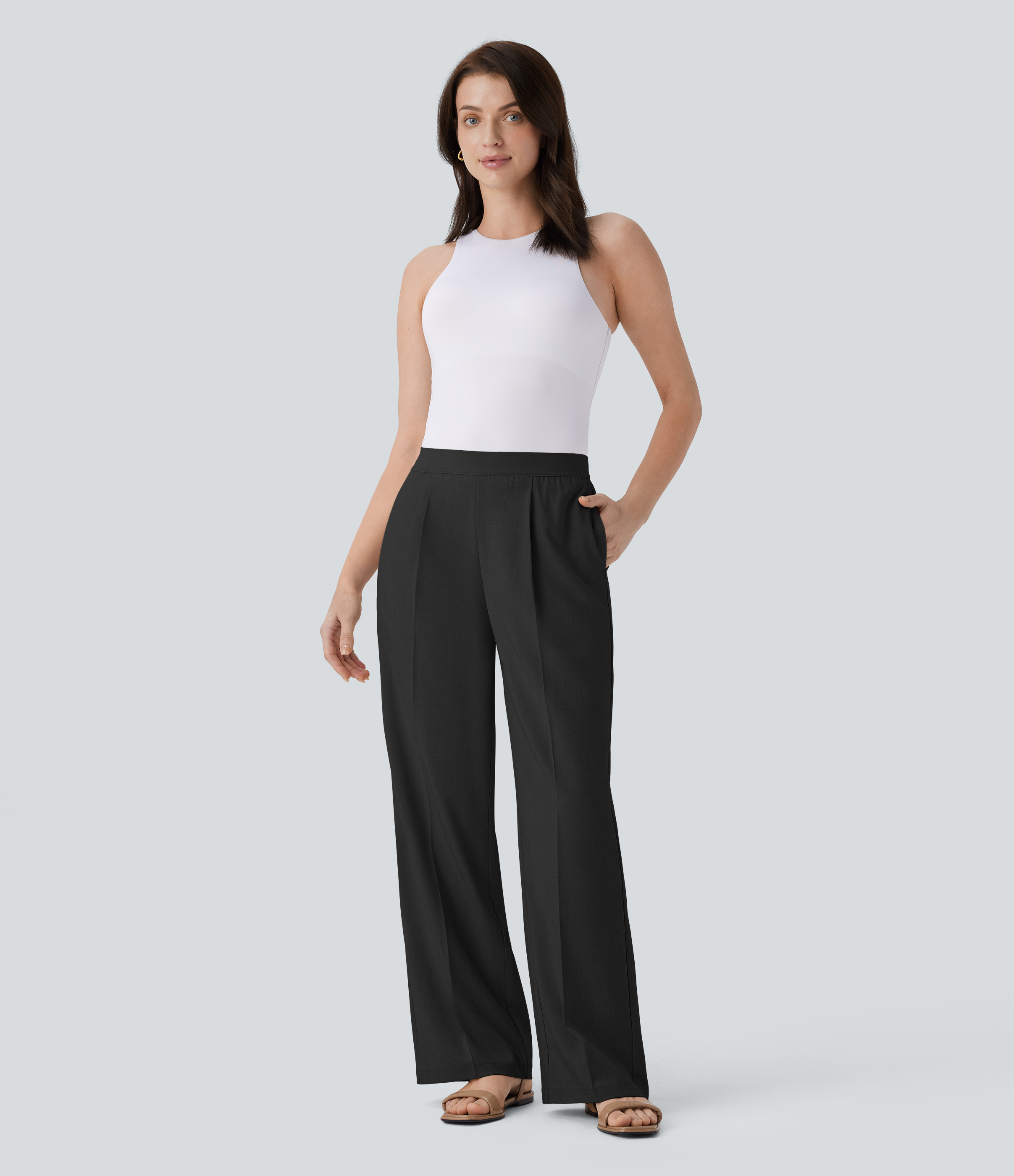 Halara High Waisted Side Pocket Straight Leg Work Pants  - Black - S(regular) sweatpants jogger pants stacked sweatpants cargo joggers 