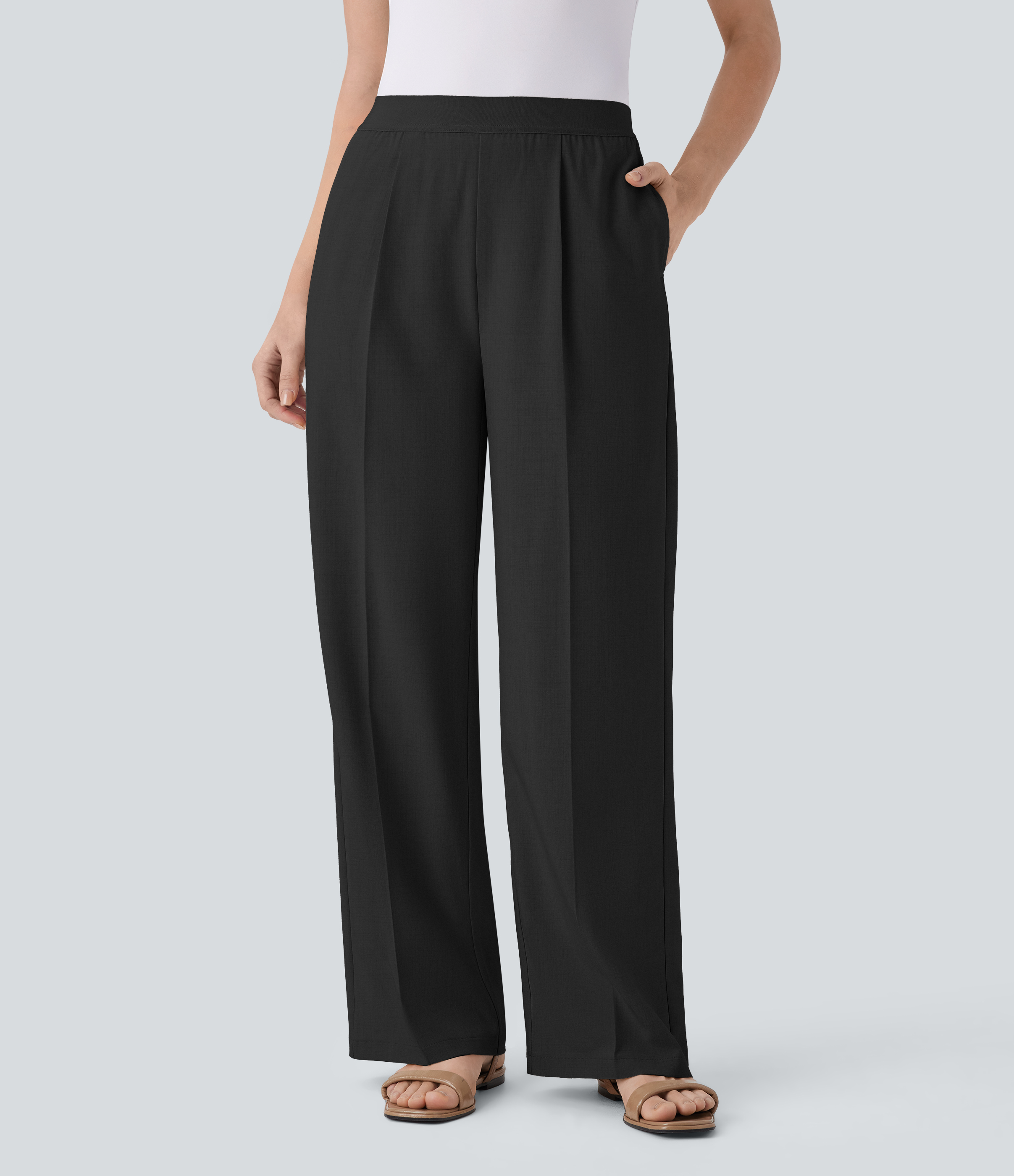 Halara High Waisted Side Pocket Straight Leg Work Pants  - Black - S(regular) sweatpants jogger pants stacked sweatpants cargo joggers 