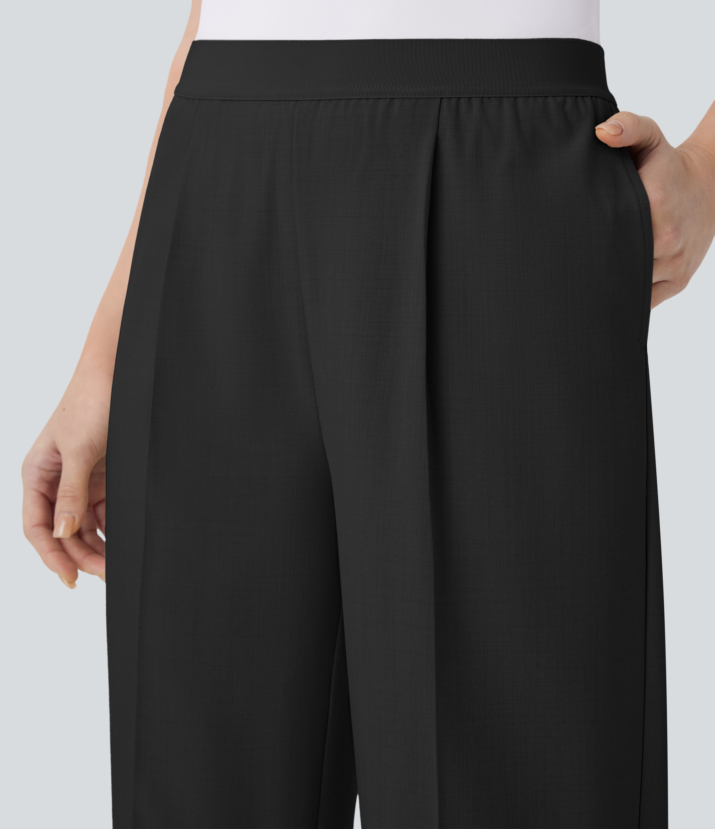 Halara High Waisted Side Pocket Straight Leg Work Pants  - Black - S(regular) sweatpants jogger pants stacked sweatpants cargo joggers 