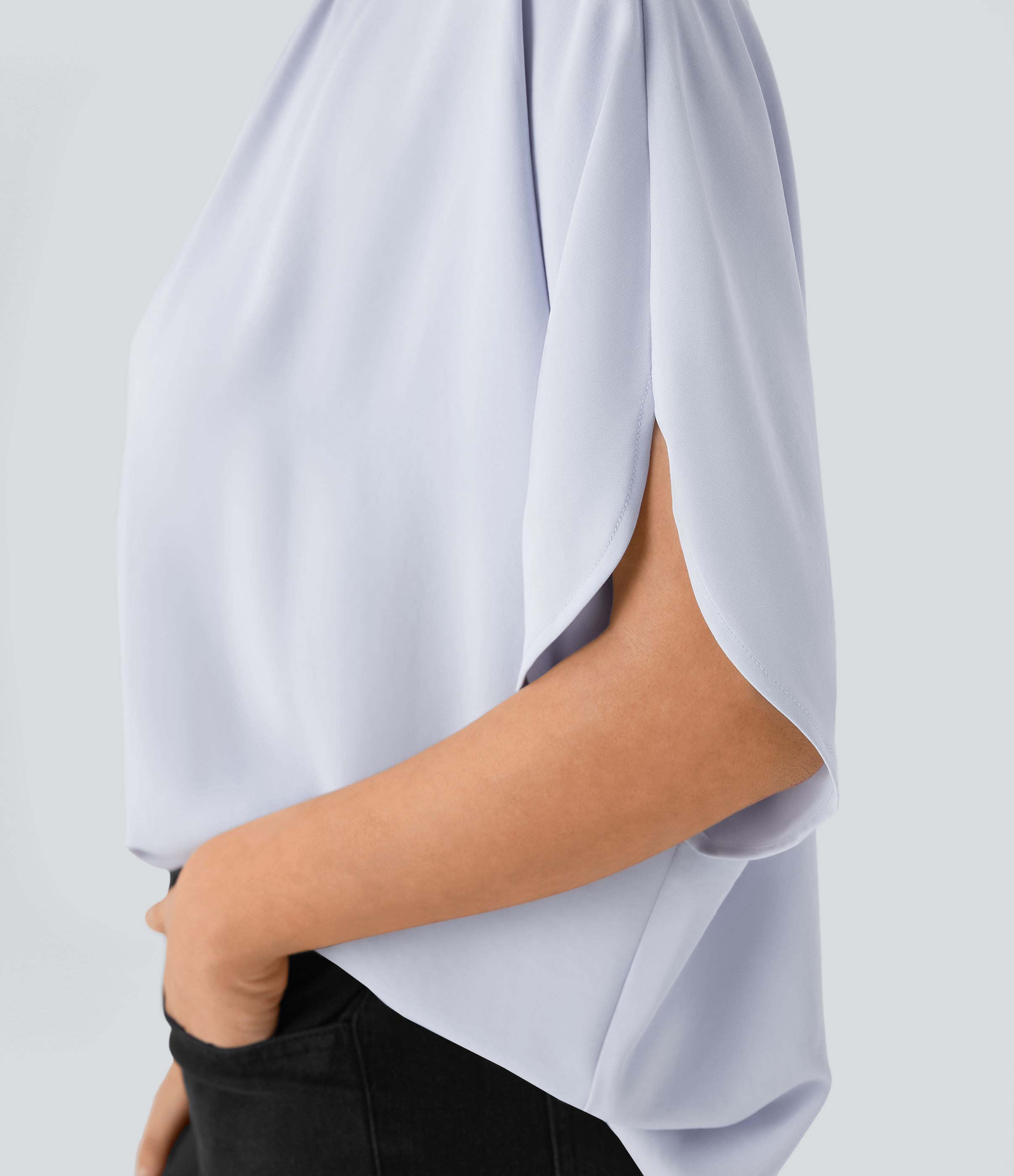Halara Stand Collar Tie Back Oversize Casual Top Tank Top - Arctic Ice - L golf tops halter top tunic tops sleeveless tops backless top 