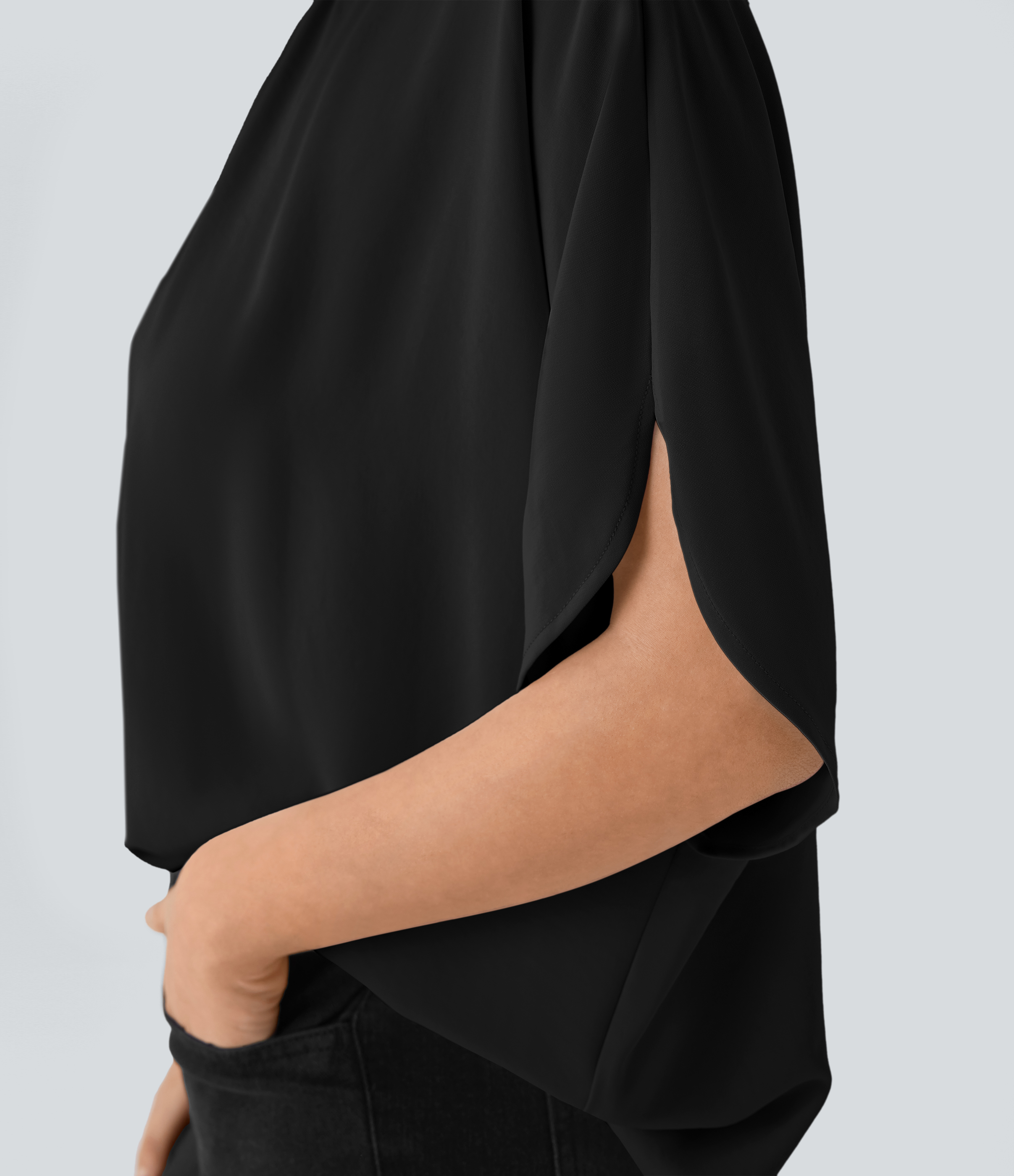 Halara Stand Collar Tie Back Oversize Casual Top Tank Top - Black - M golf tops halter top tunic tops sleeveless tops backless top 