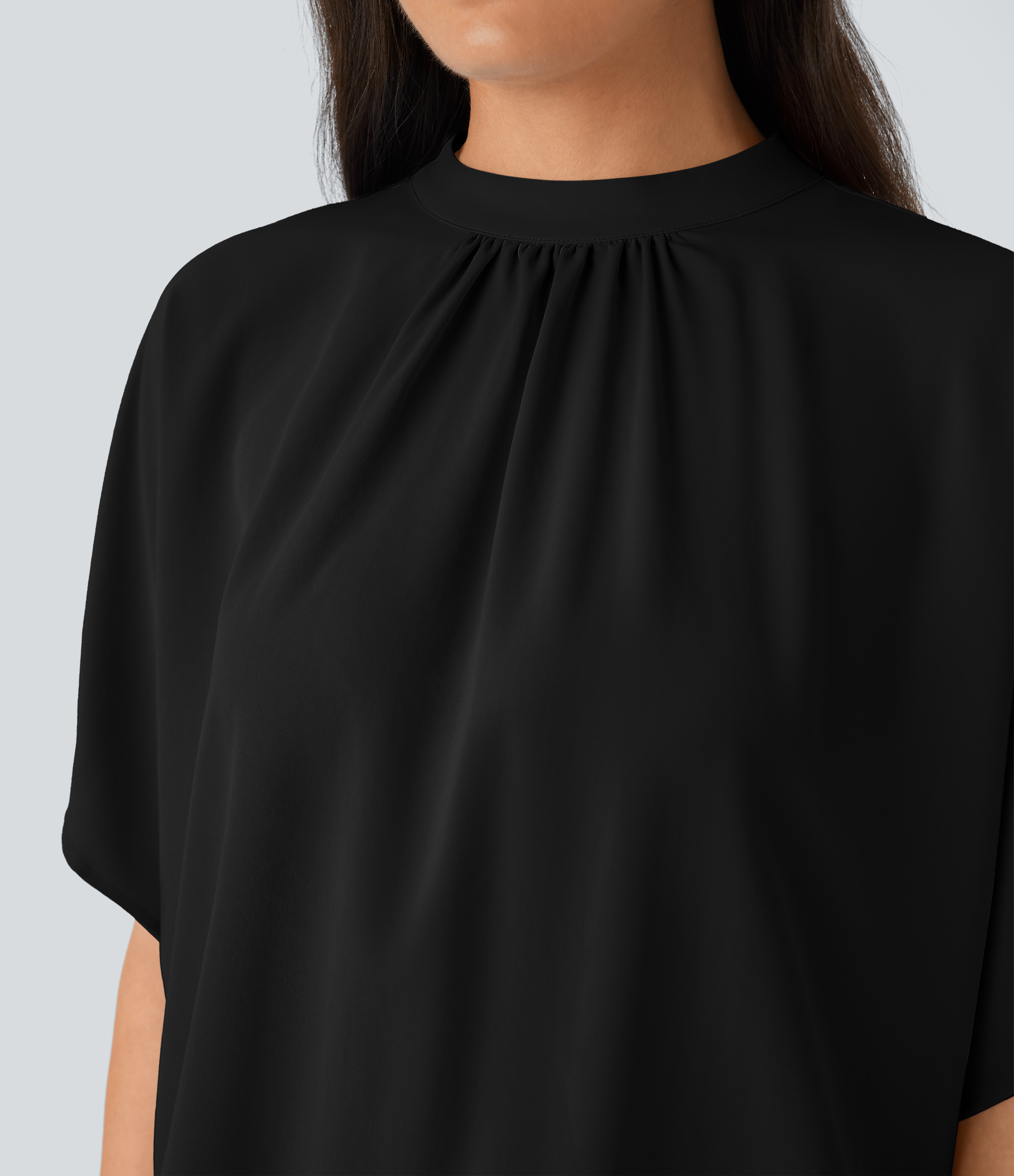 Halara Stand Collar Tie Back Oversize Casual Top Tank Top - Black - M golf tops halter top tunic tops sleeveless tops backless top 