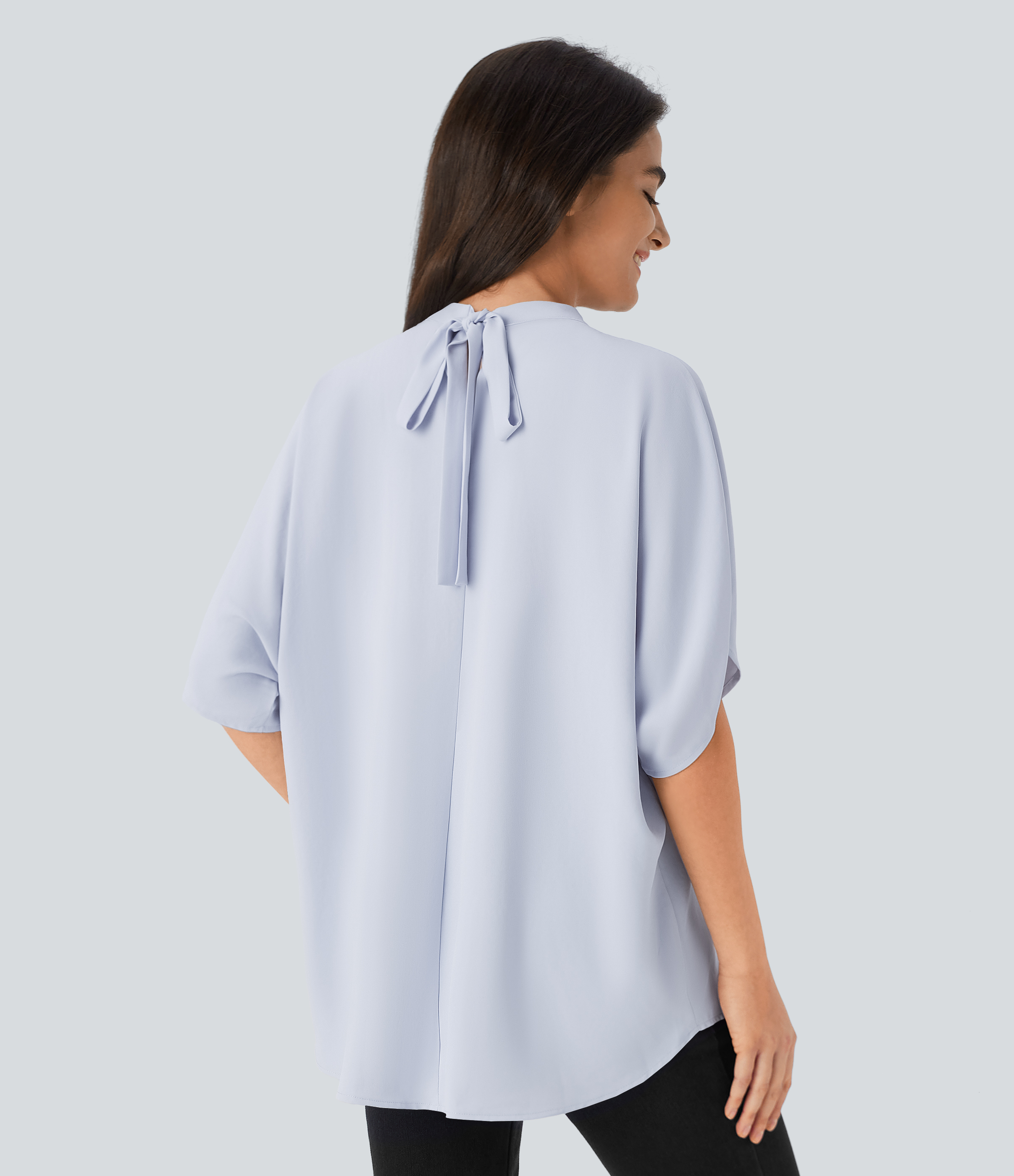 Halara Stand Collar Tie Back Oversize Casual Top Tank Top - Arctic Ice - L golf tops halter top tunic tops sleeveless tops backless top 
