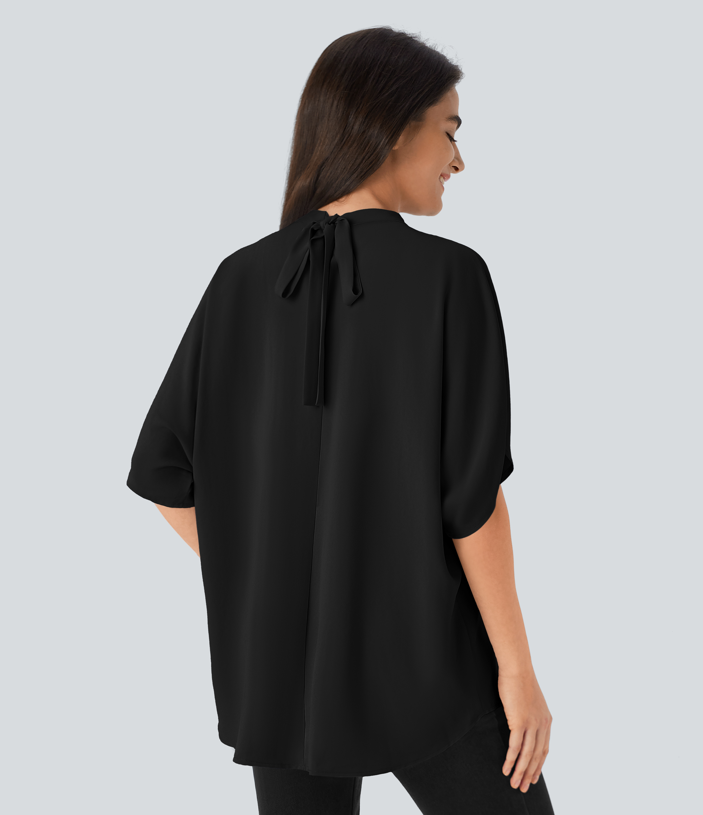 Halara Stand Collar Tie Back Oversize Casual Top Tank Top - Black - M golf tops halter top tunic tops sleeveless tops backless top 