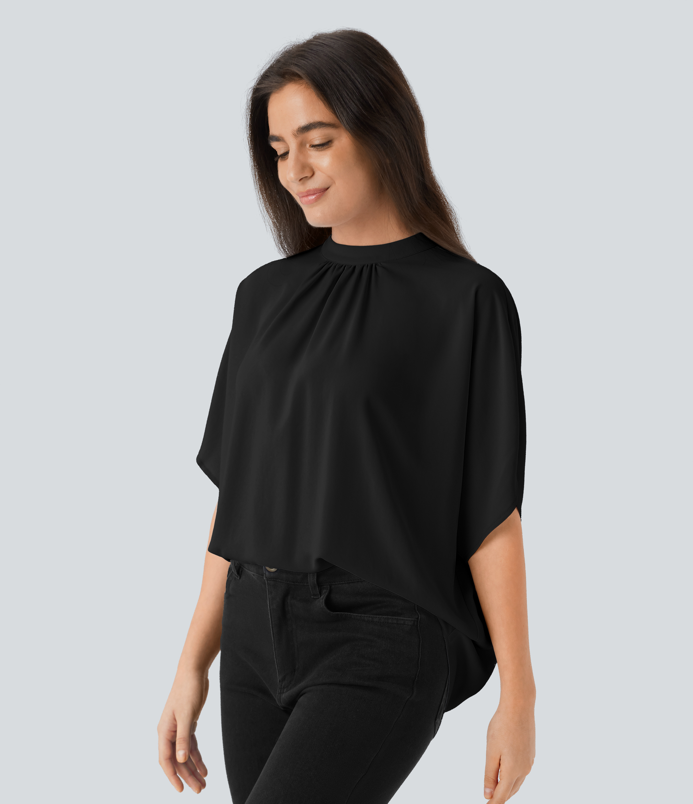 Halara Stand Collar Tie Back Oversize Casual Top Tank Top - Black - M golf tops halter top tunic tops sleeveless tops backless top 