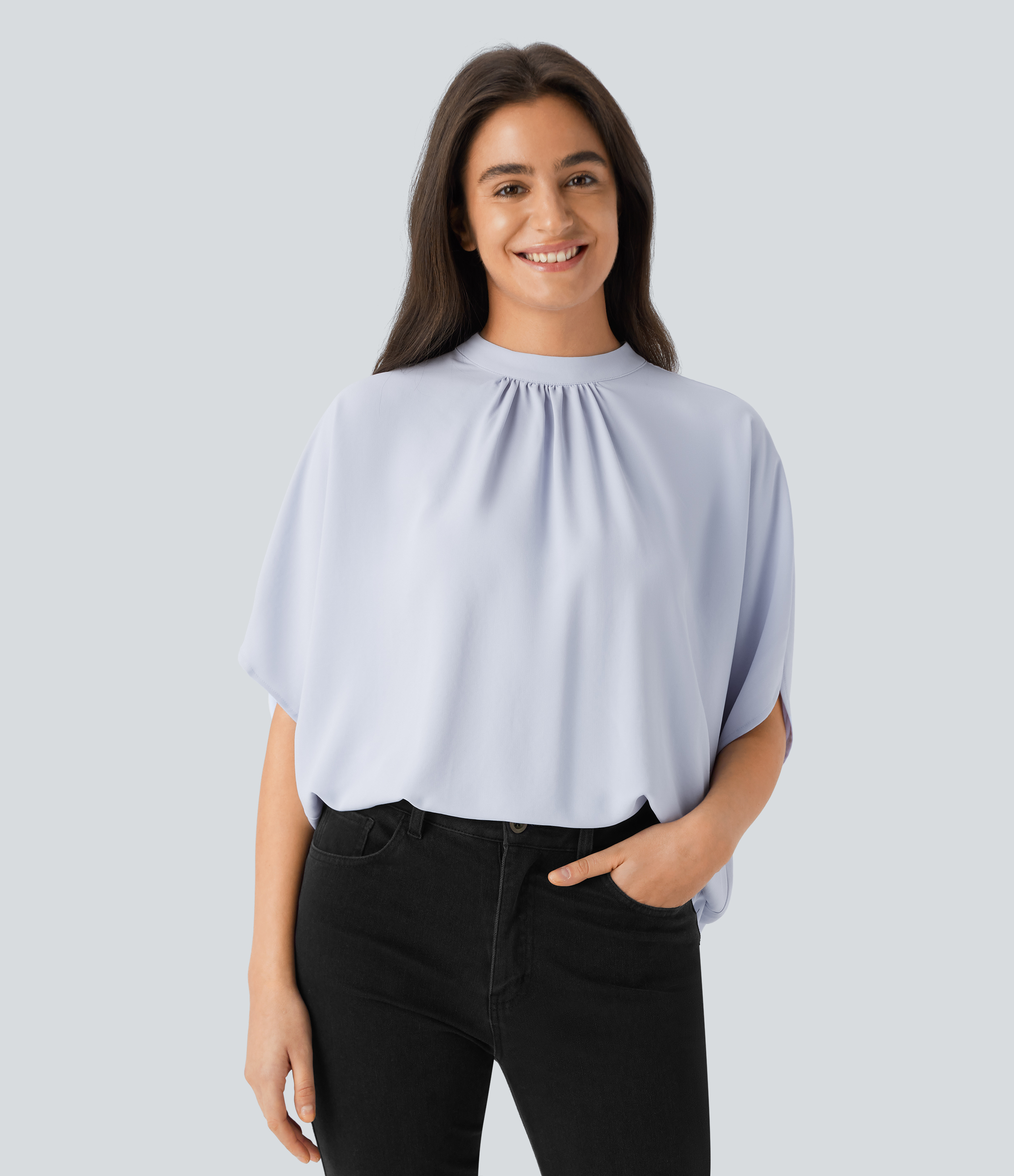 Halara Stand Collar Tie Back Oversize Casual Top Tank Top - Arctic Ice - L golf tops halter top tunic tops sleeveless tops backless top 