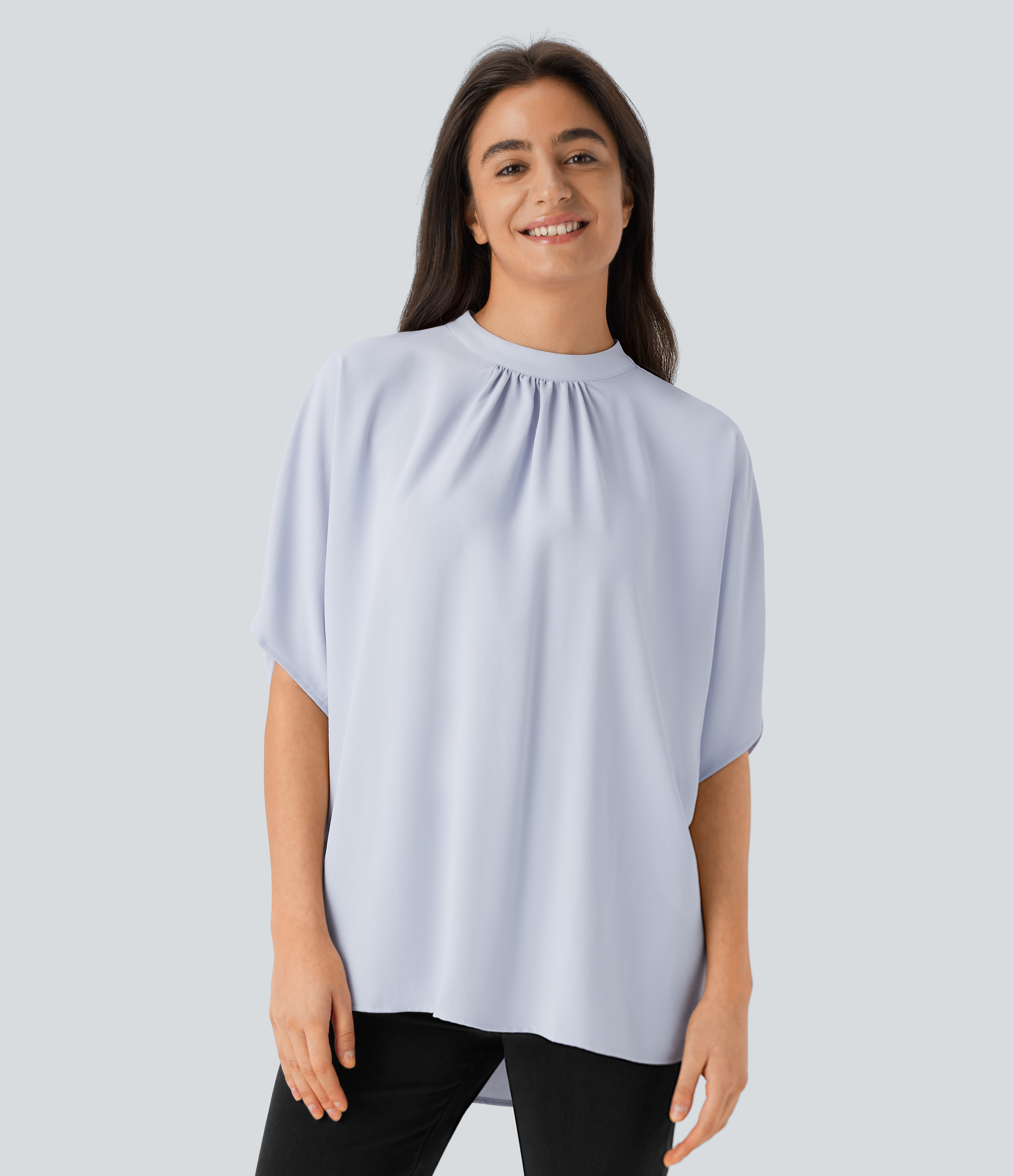 Halara Stand Collar Tie Back Oversize Casual Top Tank Top - Arctic Ice - L golf tops halter top tunic tops sleeveless tops backless top 