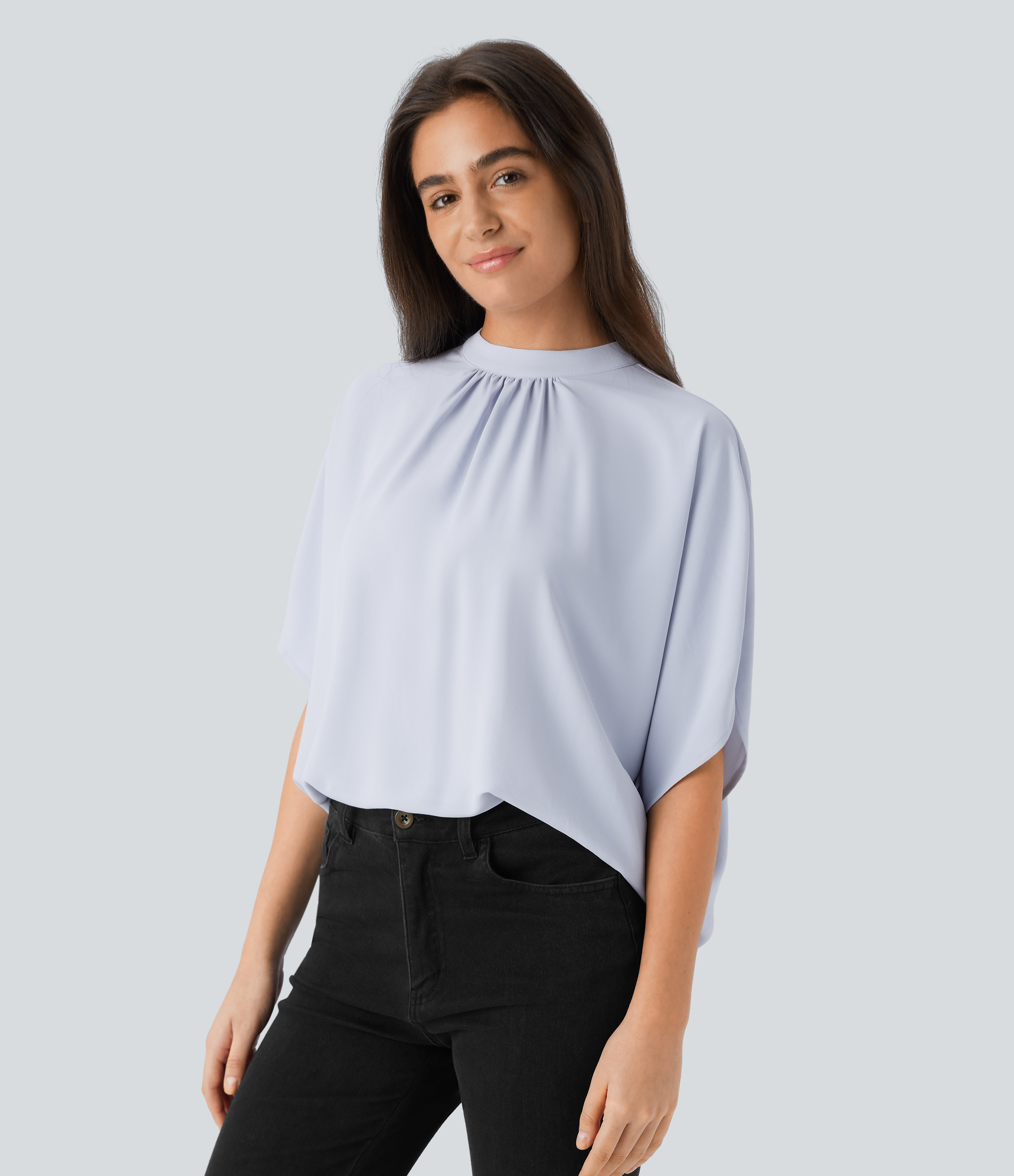 Halara Stand Collar Tie Back Oversize Casual Top Tank Top - Arctic Ice - L golf tops halter top tunic tops sleeveless tops backless top 