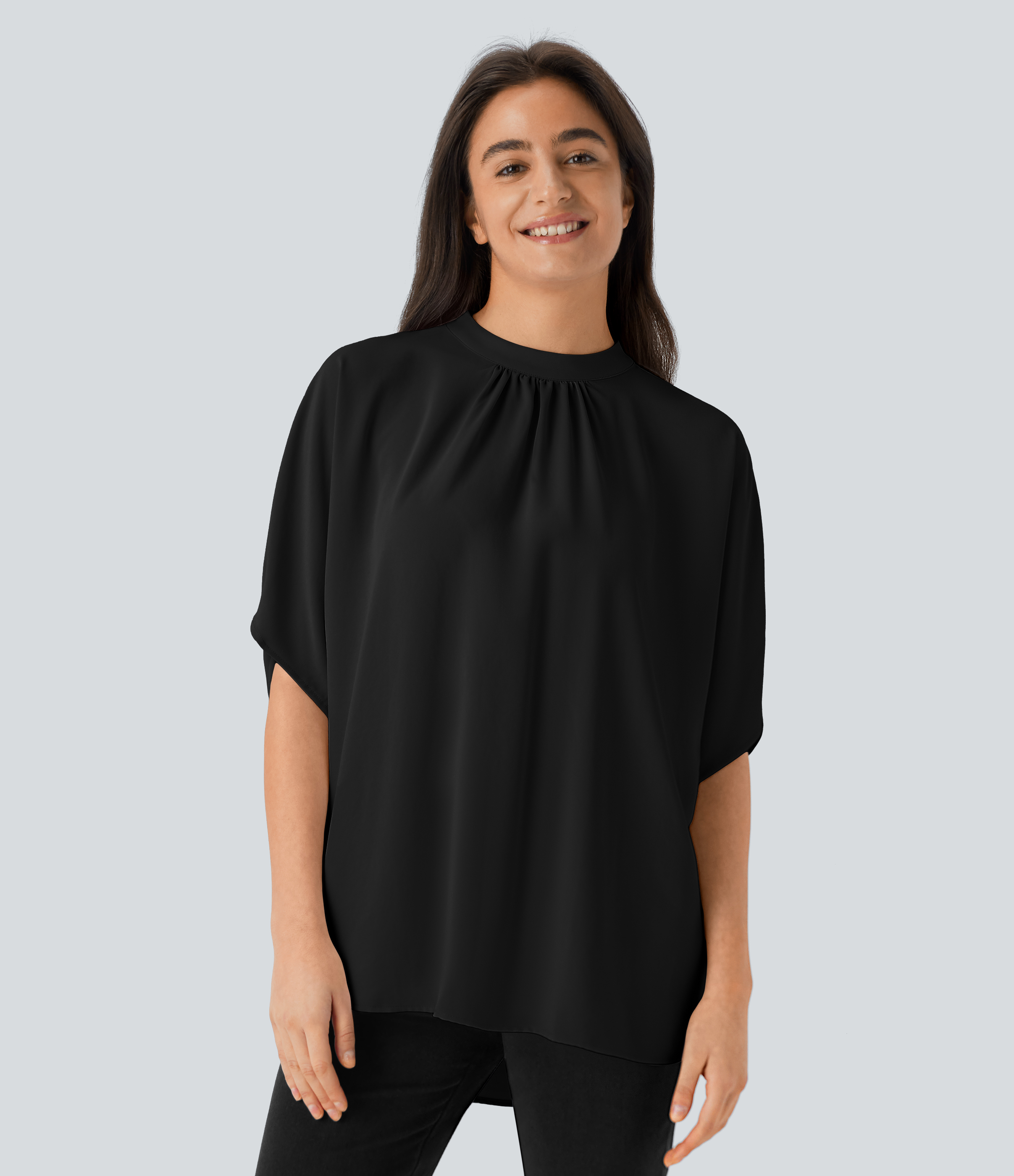 Halara Stand Collar Tie Back Oversize Casual Top Tank Top - Black - M golf tops halter top tunic tops sleeveless tops backless top 