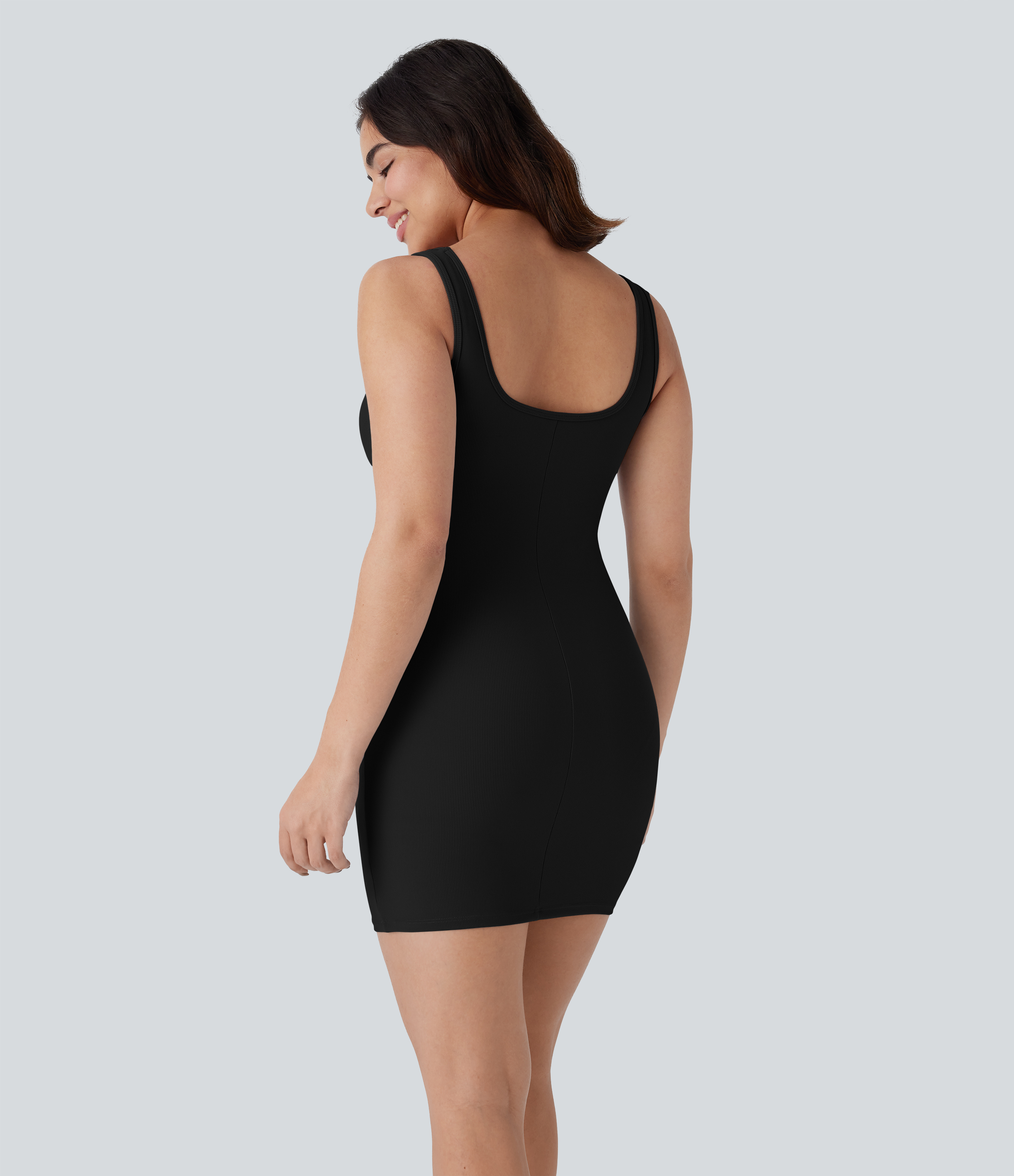 Halara Patitoffв„ў Flow Pet Hair Resistant Backless Bodycon Mini Yoga Active Dress-Easy Peezy Edition Workout Dress - Black - M 