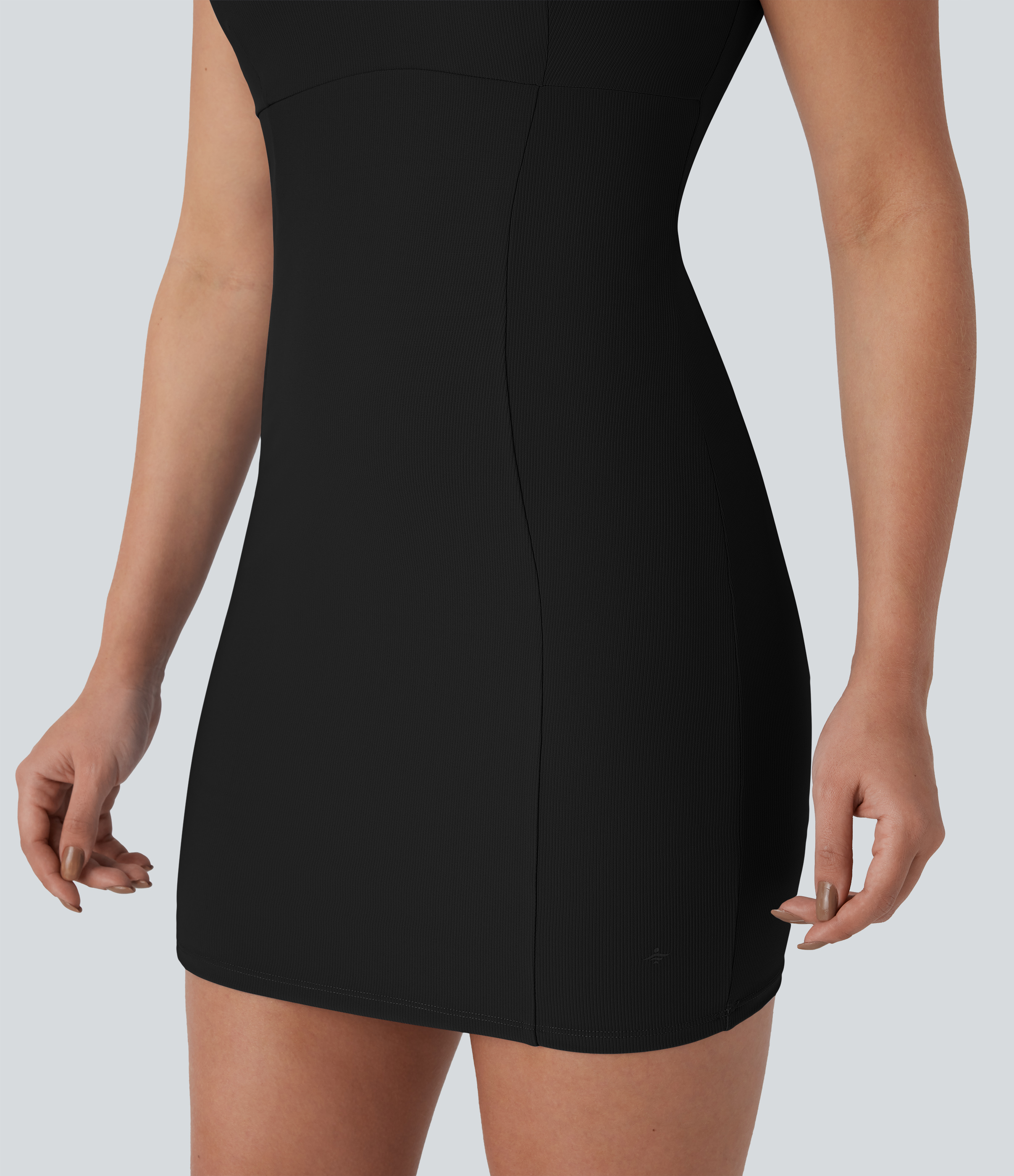 Halara Patitoffв„ў Flow Pet Hair Resistant Backless Bodycon Mini Yoga Active Dress-Easy Peezy Edition Workout Dress - Black - M 