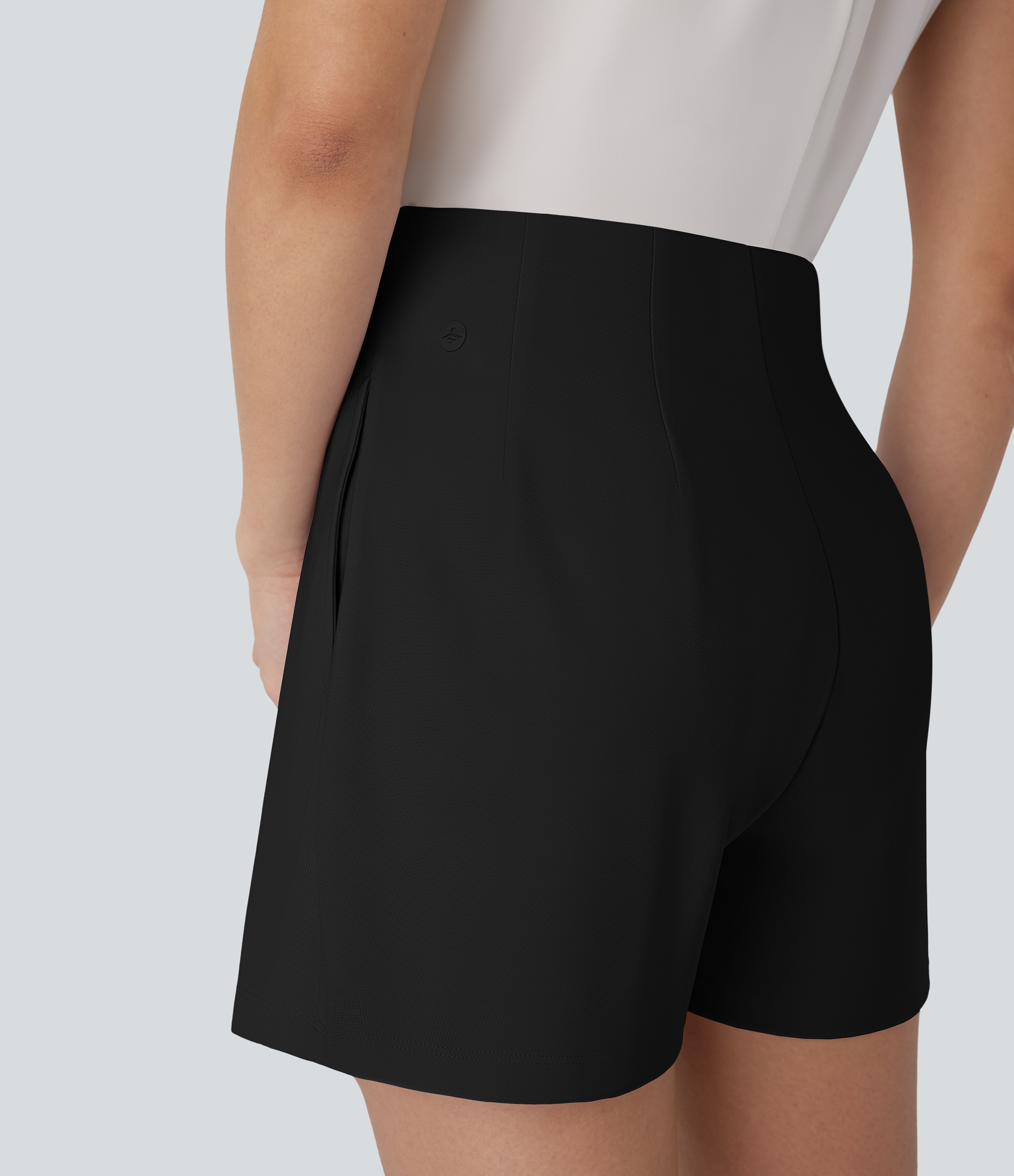 Halara High Waisted Button Side Pocket Work Shorts  - Black - M booty shorts compression shorts yoga shorts 