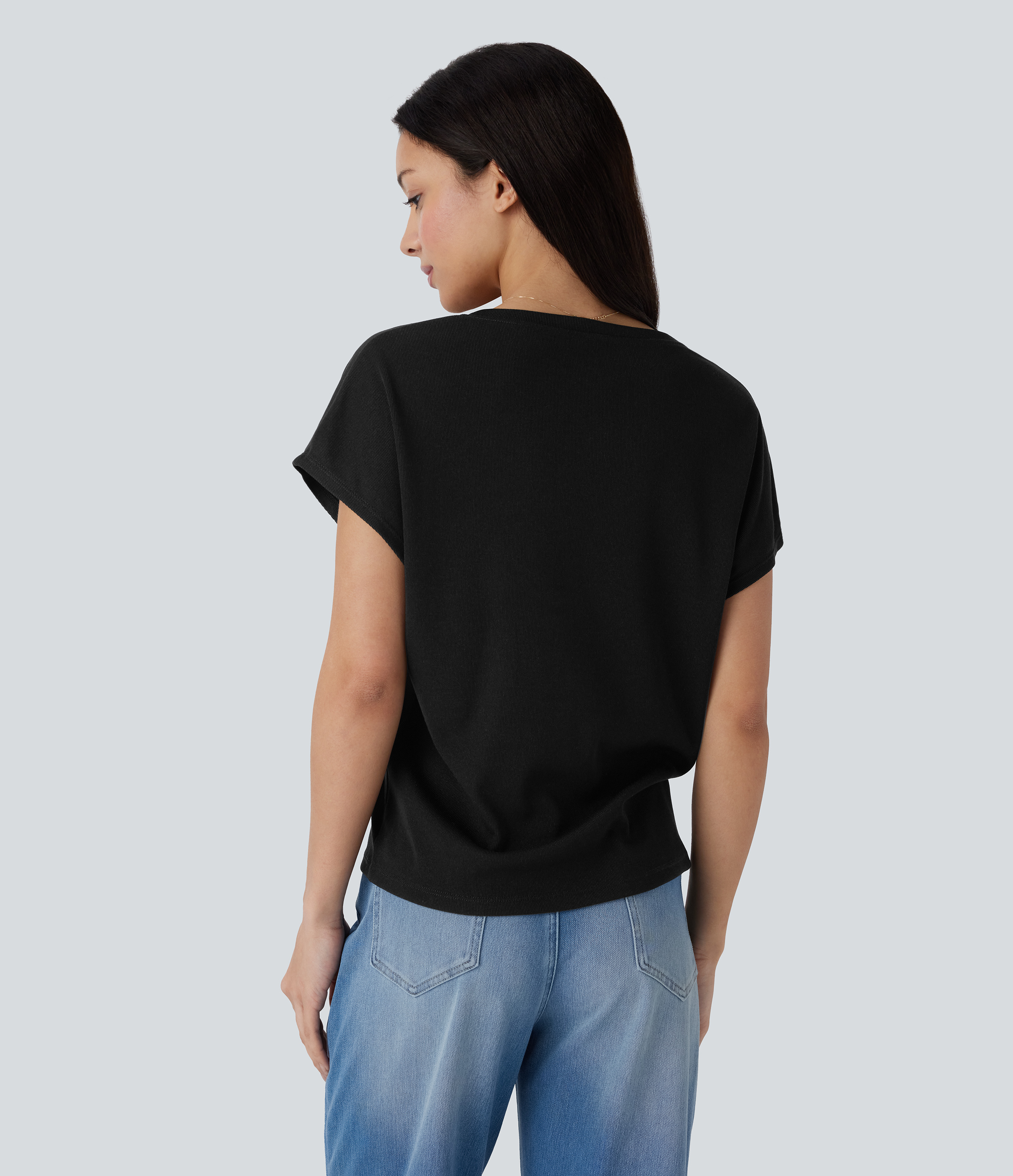 Halara V Neck Short Sleeve Casual Top Tank Top - Black - M golf tops halter top tunic tops sleeveless tops backless top 