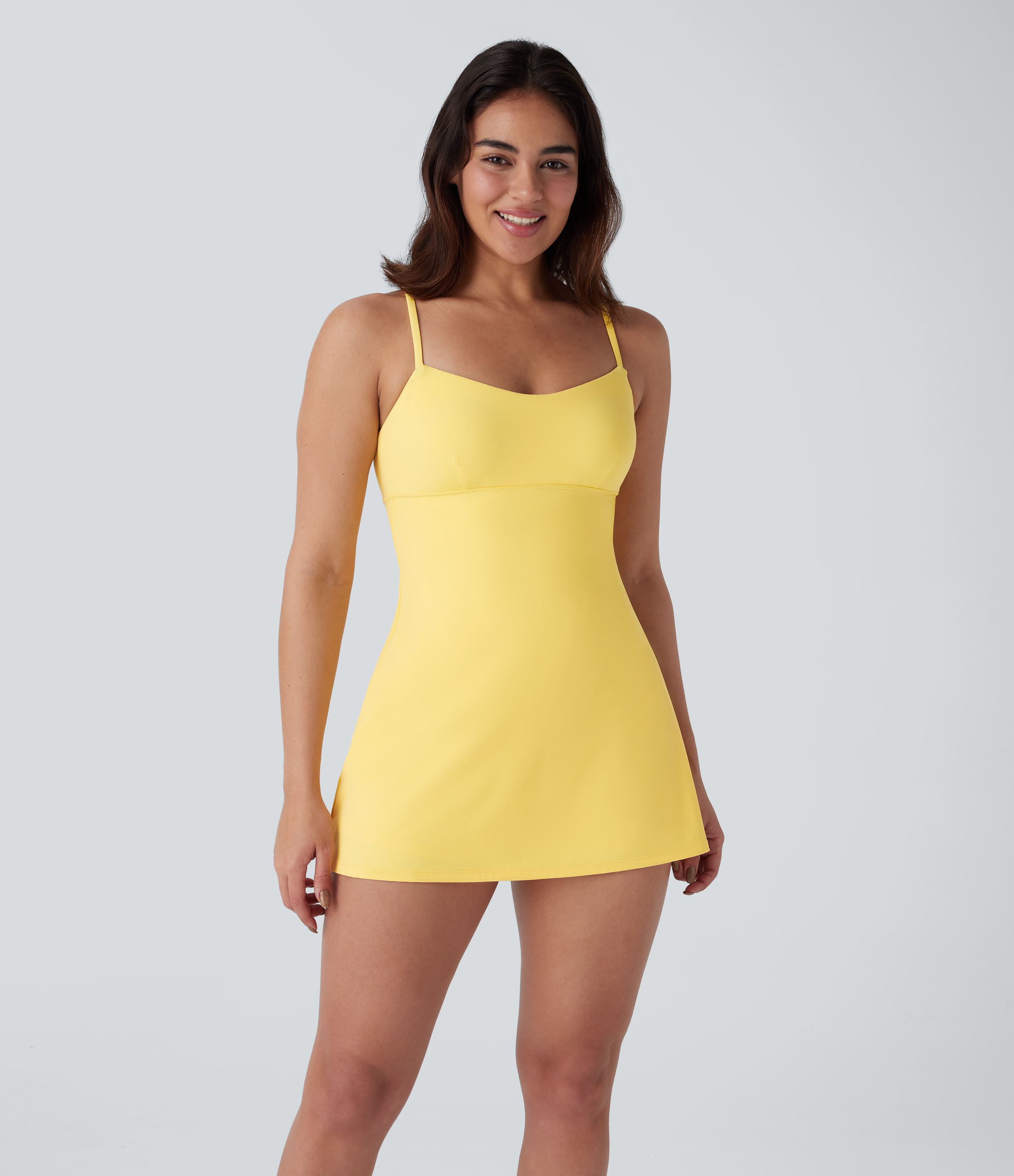 Halara Softlyzeroв„ў Airy Backless Crisscross Lace Up 2-in-1 Side Pocket Mini Cool Touch Dance Active Slip Dress Workout Dress - Goldfinch - XL 