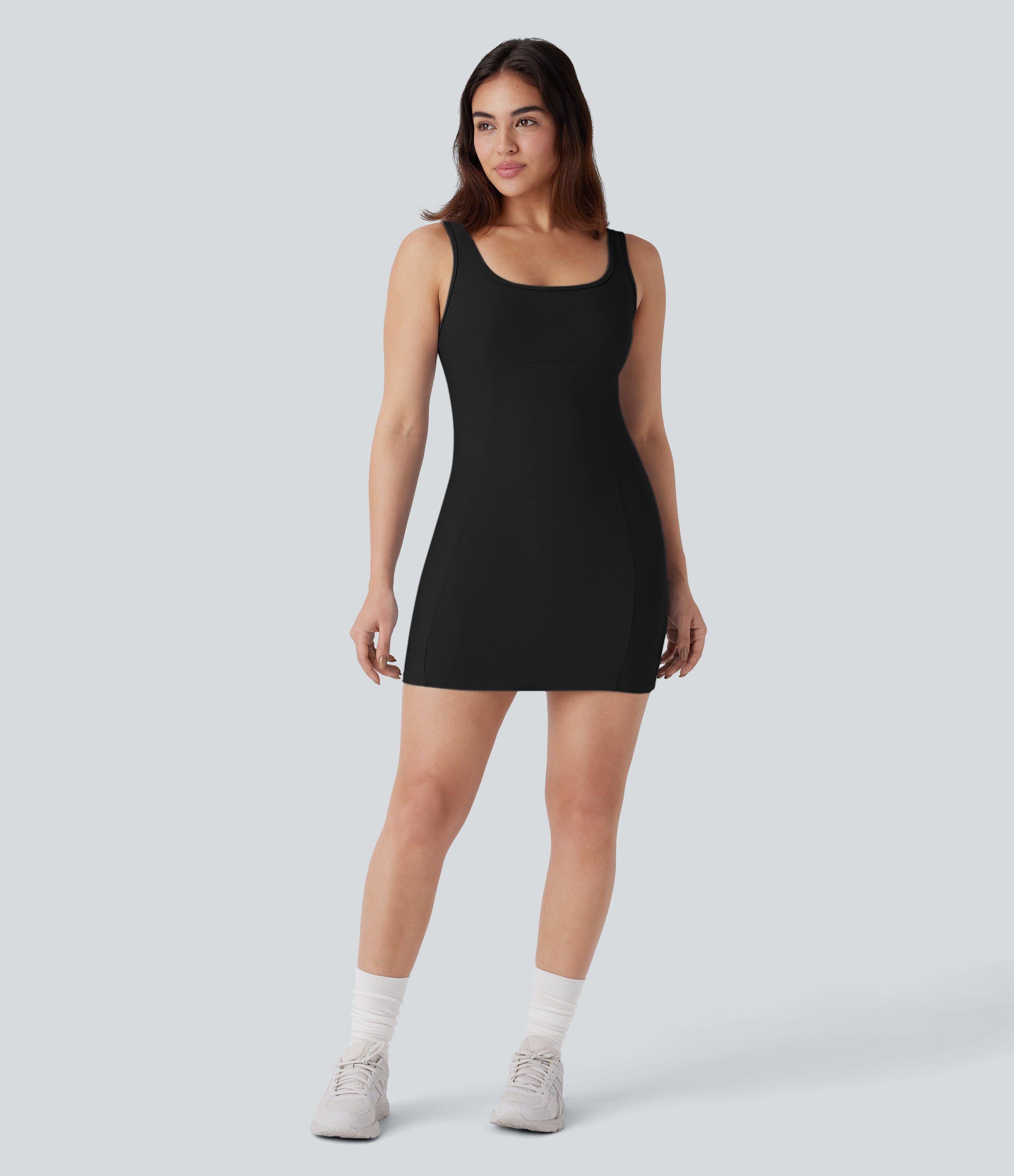 Halara Patitoffв„ў Flow Pet Hair Resistant Backless Bodycon Mini Yoga Active Dress-Easy Peezy Edition Workout Dress - Black - M 