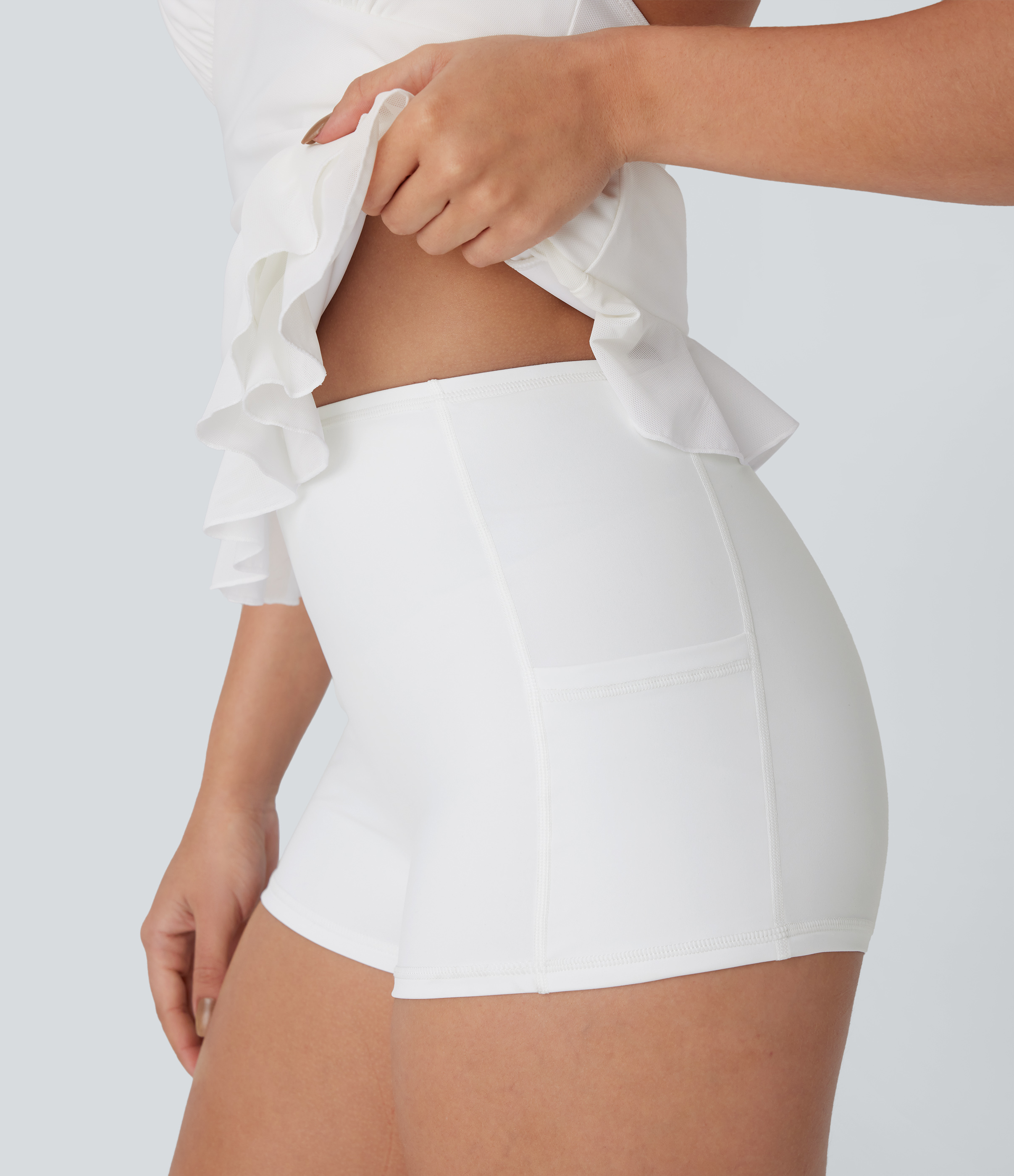 Halara Softlyzeroв„ў Airy Halter Tie Back Backless 2-Piece Side Pocket Bodycon Ruffle Hem Cool Touch Mini Casual Dress Casual Dress - White - XL 