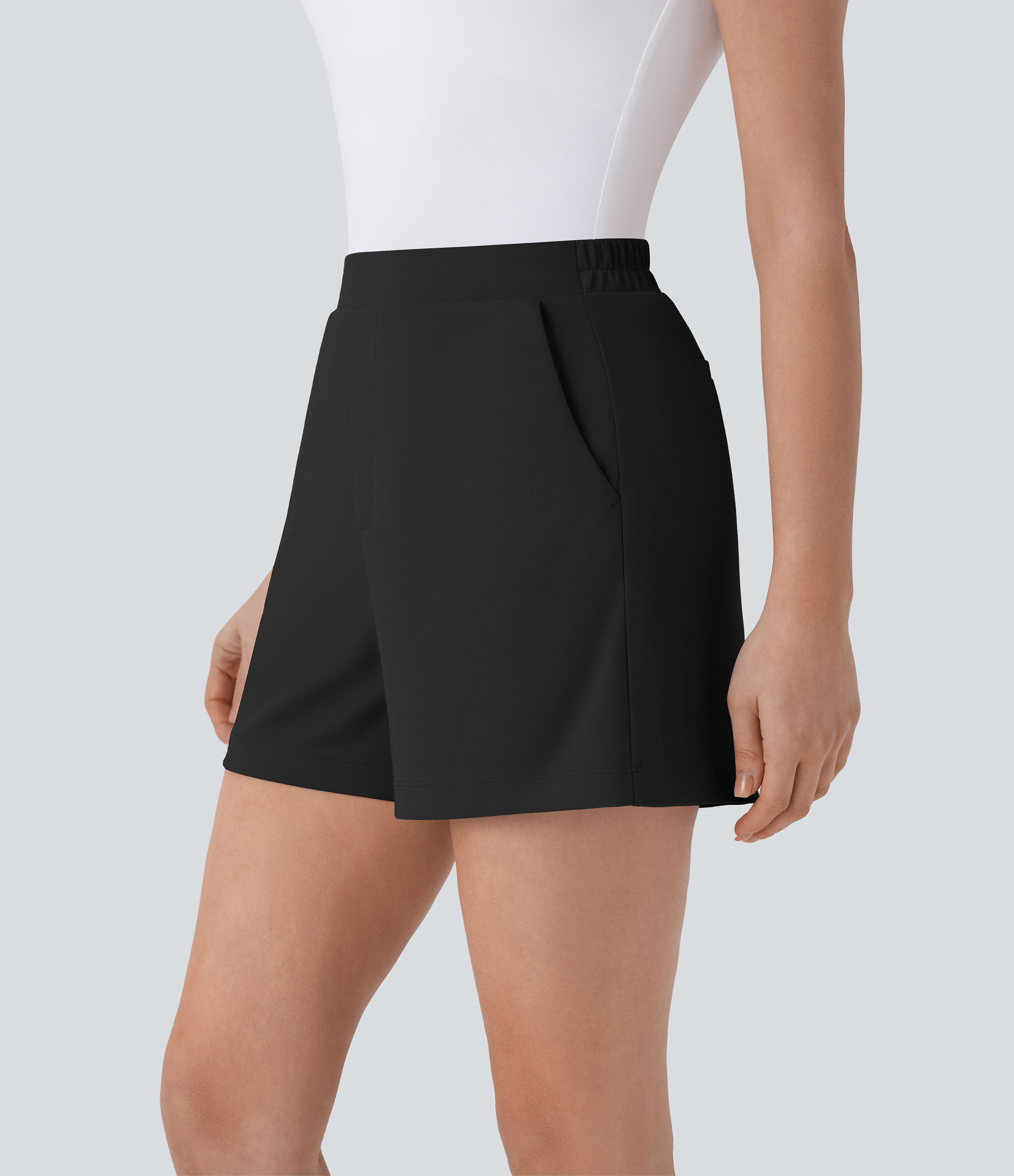 Halara High Waisted Side Pocket Work Shorts 4``  - Black - S booty shorts compression shorts yoga shorts 