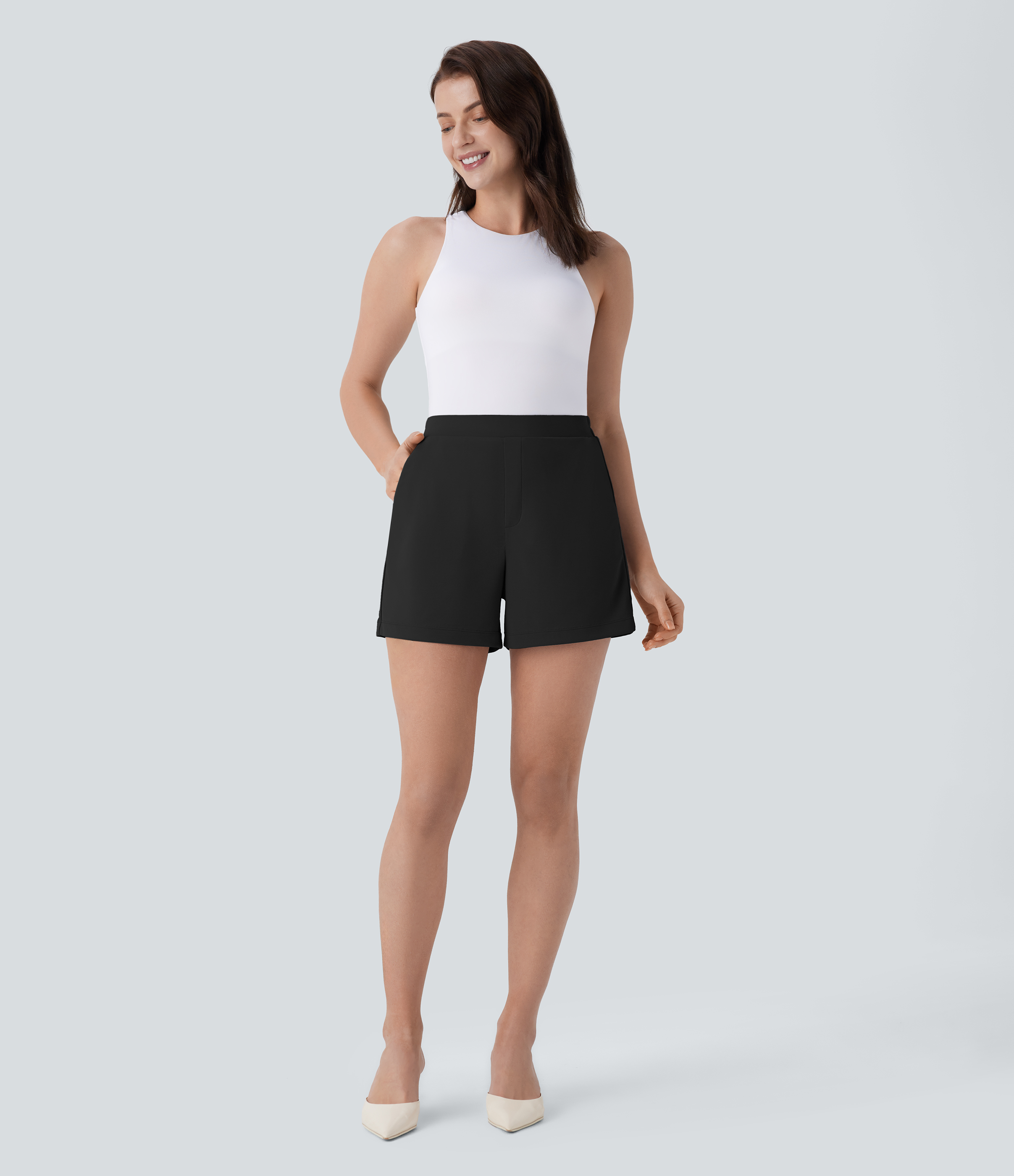 Halara High Waisted Side Pocket Work Shorts 4``  - Black - S booty shorts compression shorts yoga shorts 