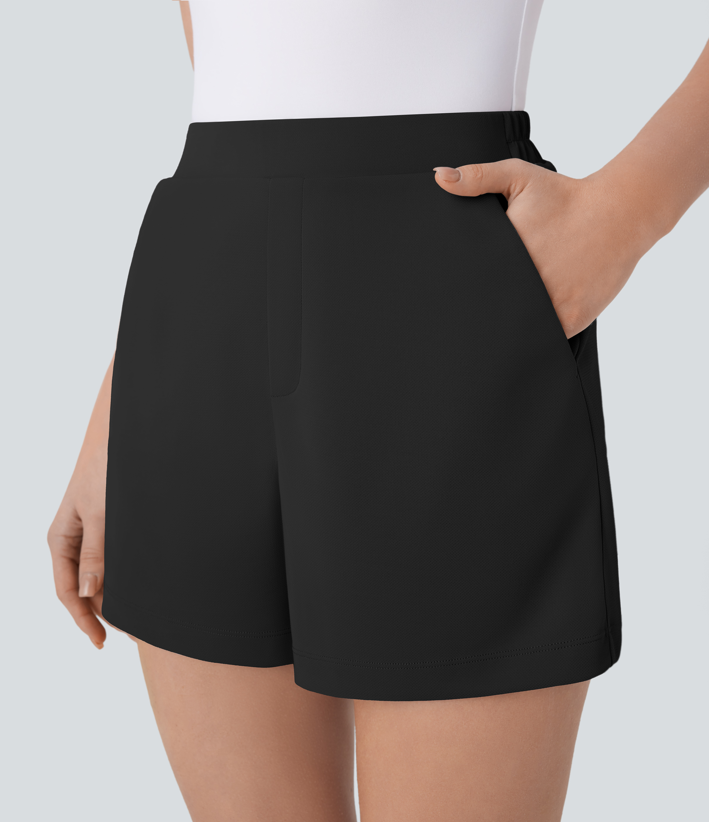 Halara High Waisted Side Pocket Work Shorts 4``  - Black - S booty shorts compression shorts yoga shorts 