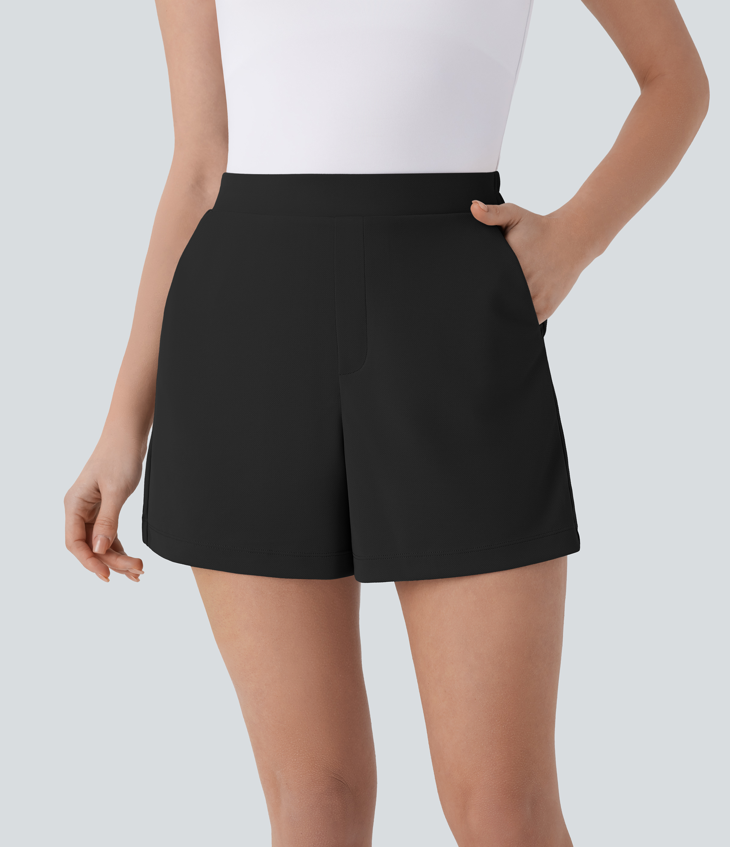 Halara High Waisted Side Pocket Work Shorts 4``  - Black - S booty shorts compression shorts yoga shorts 