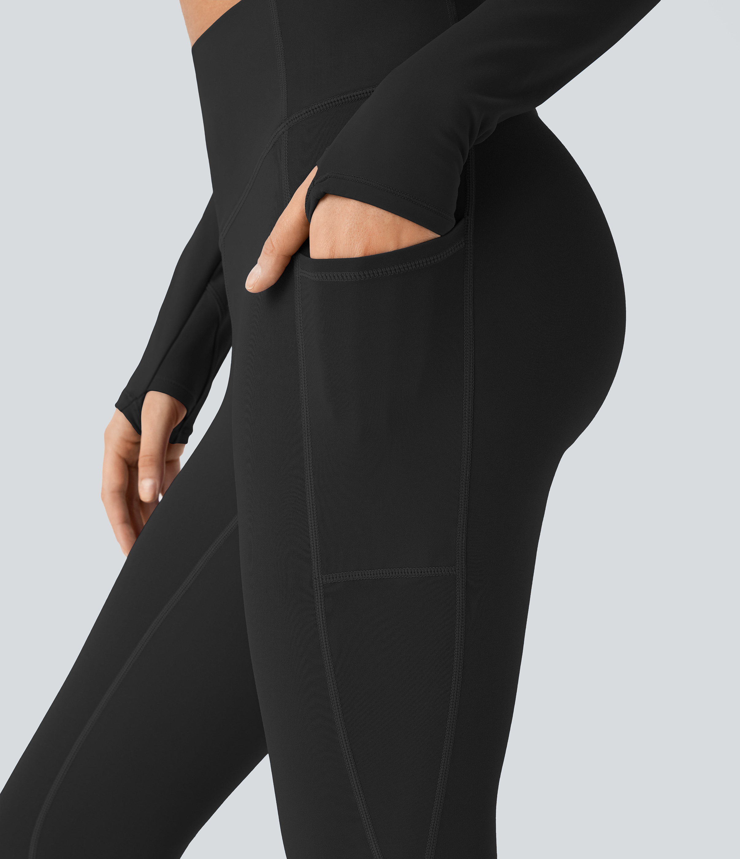 Halara Softlyzeroв„ў SoCinched High Waisted Tummy Control Side Pocket Perforated 7/8 Yoga Leggings  - Black - S(7/8) gym leggings 