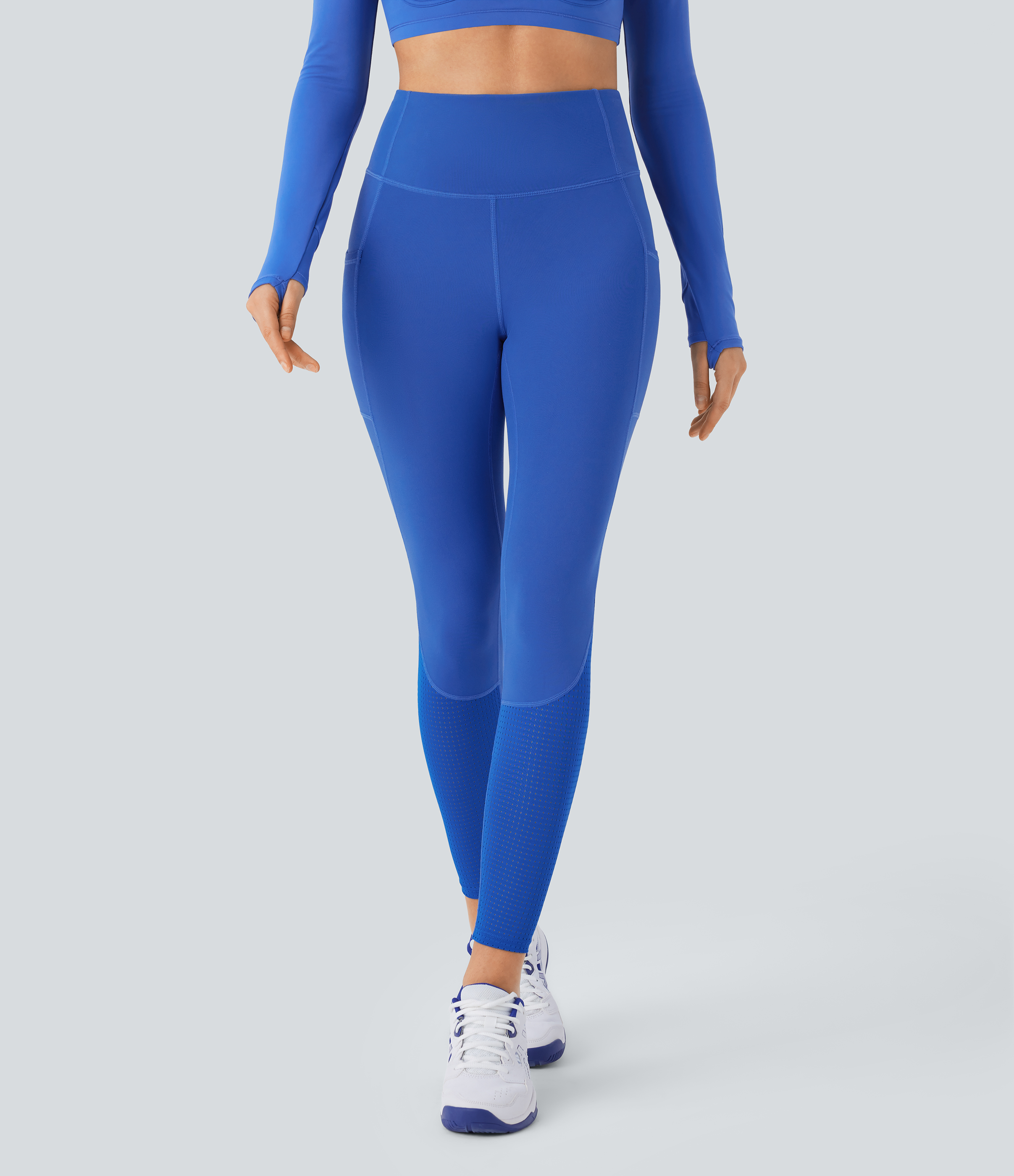 Halara Softlyzeroв„ў SoCinched High Waisted Tummy Control Side Pocket Perforated 7/8 Yoga Leggings  - Beaucoup Blue - M(7/8) gym leggings 