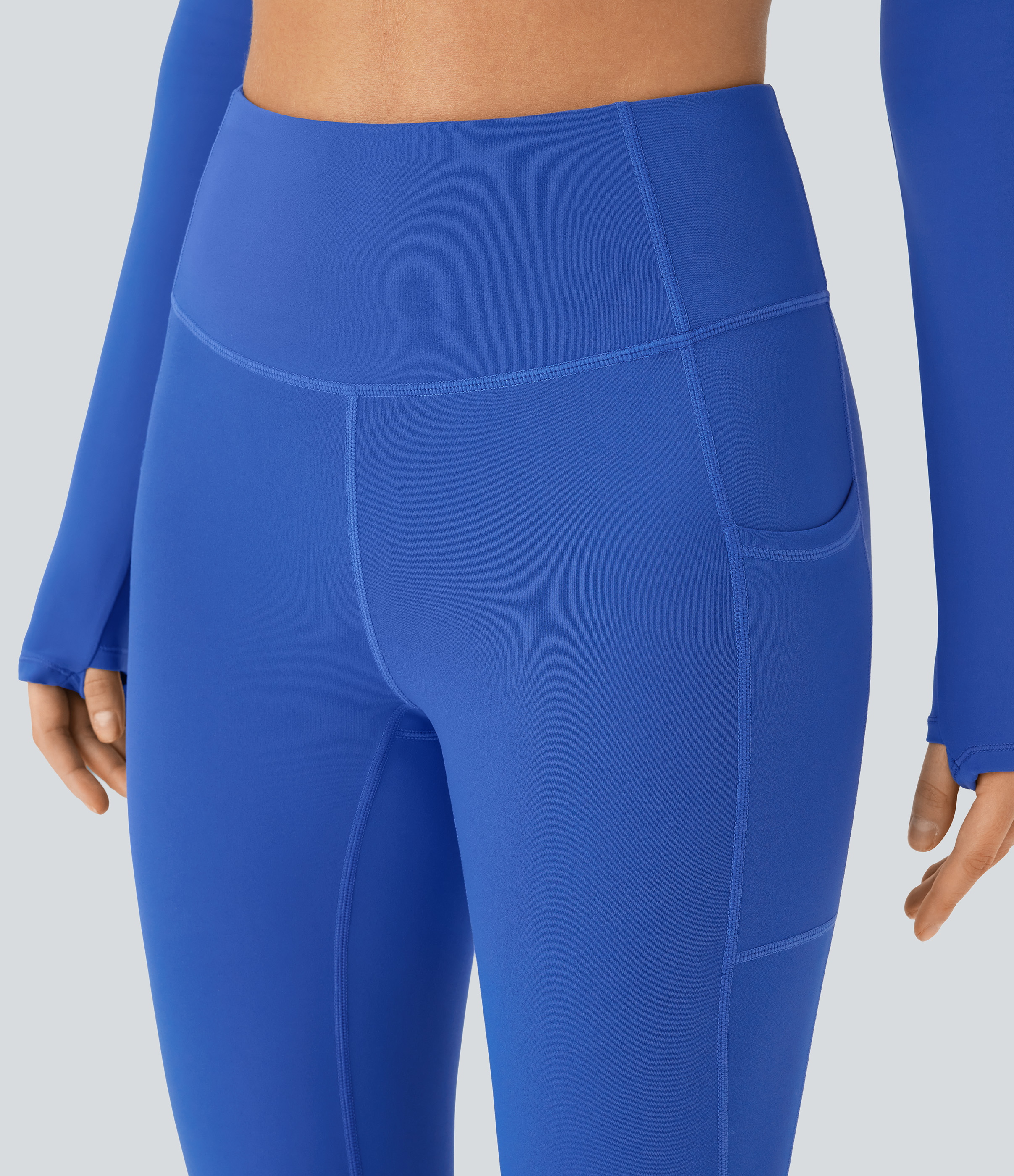 Halara Softlyzeroв„ў SoCinched High Waisted Tummy Control Side Pocket Perforated 7/8 Yoga Leggings  - Beaucoup Blue - M(7/8) gym leggings 