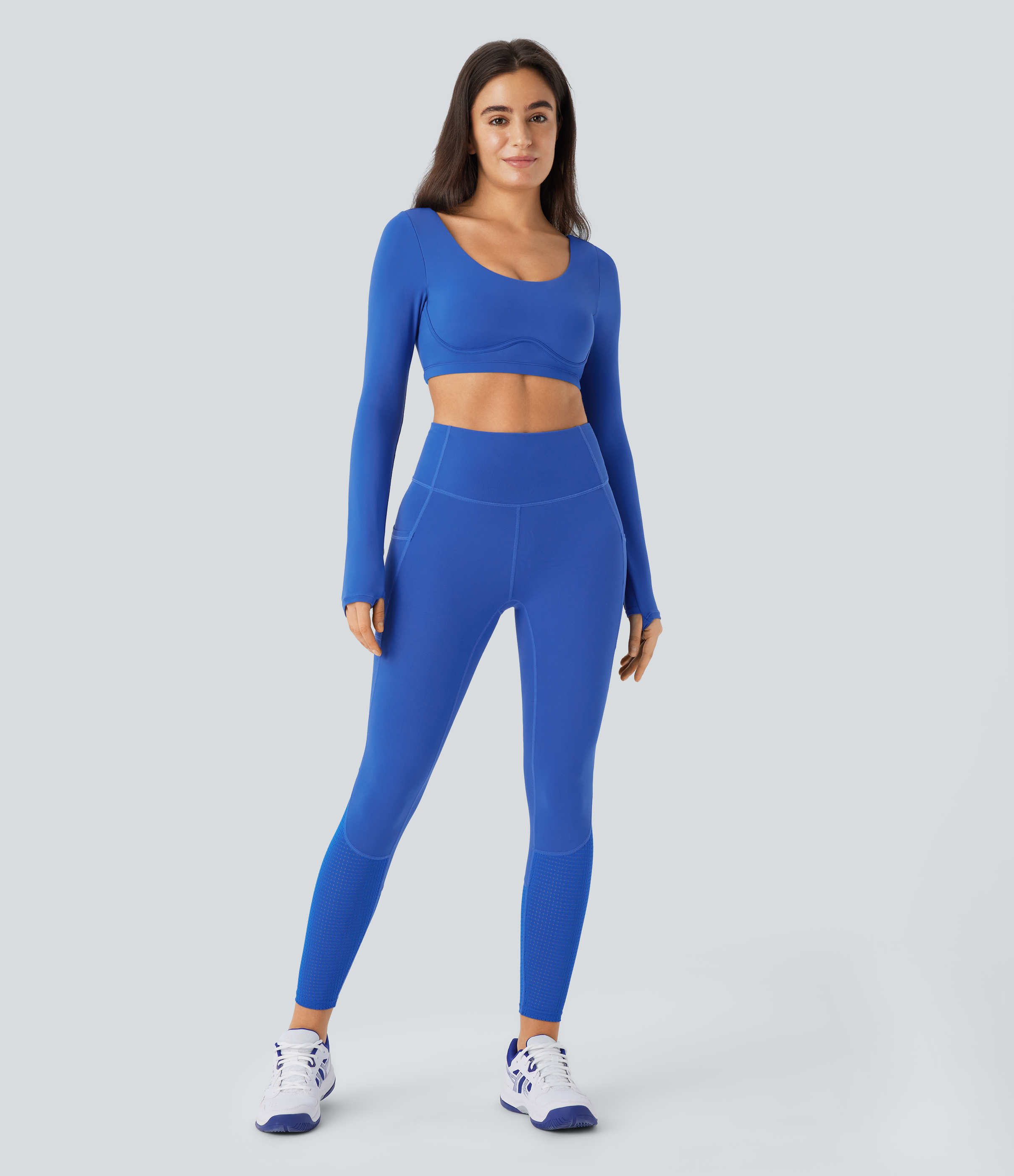 Halara Softlyzeroв„ў SoCinched High Waisted Tummy Control Side Pocket Perforated 7/8 Yoga Leggings  - Beaucoup Blue - M(7/8) gym leggings 