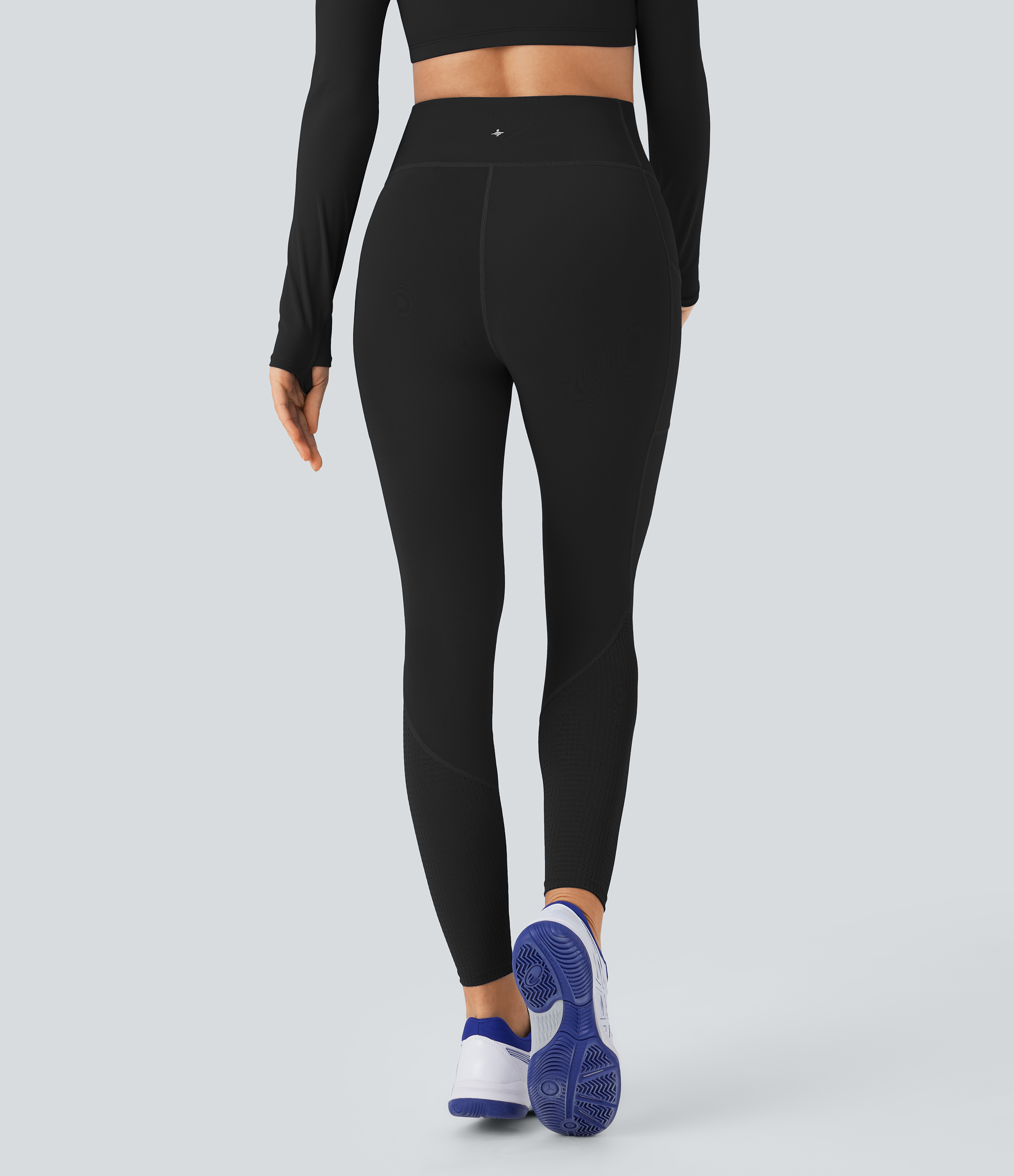 Halara Softlyzeroв„ў SoCinched High Waisted Tummy Control Side Pocket Perforated 7/8 Yoga Leggings  - Black - S(7/8) gym leggings 