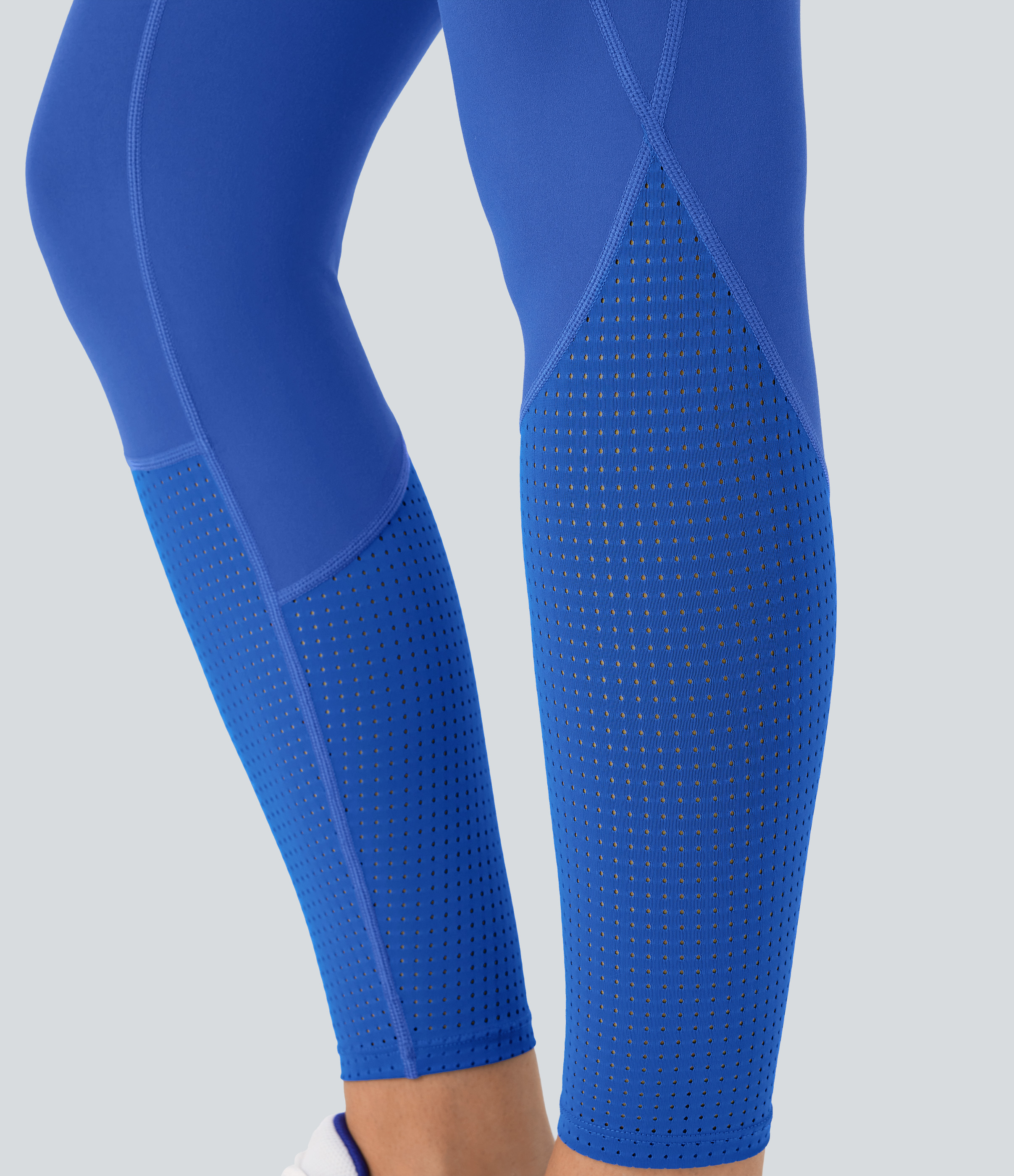 Halara Softlyzeroв„ў SoCinched High Waisted Tummy Control Side Pocket Perforated 7/8 Yoga Leggings  - Beaucoup Blue - M(7/8) gym leggings 
