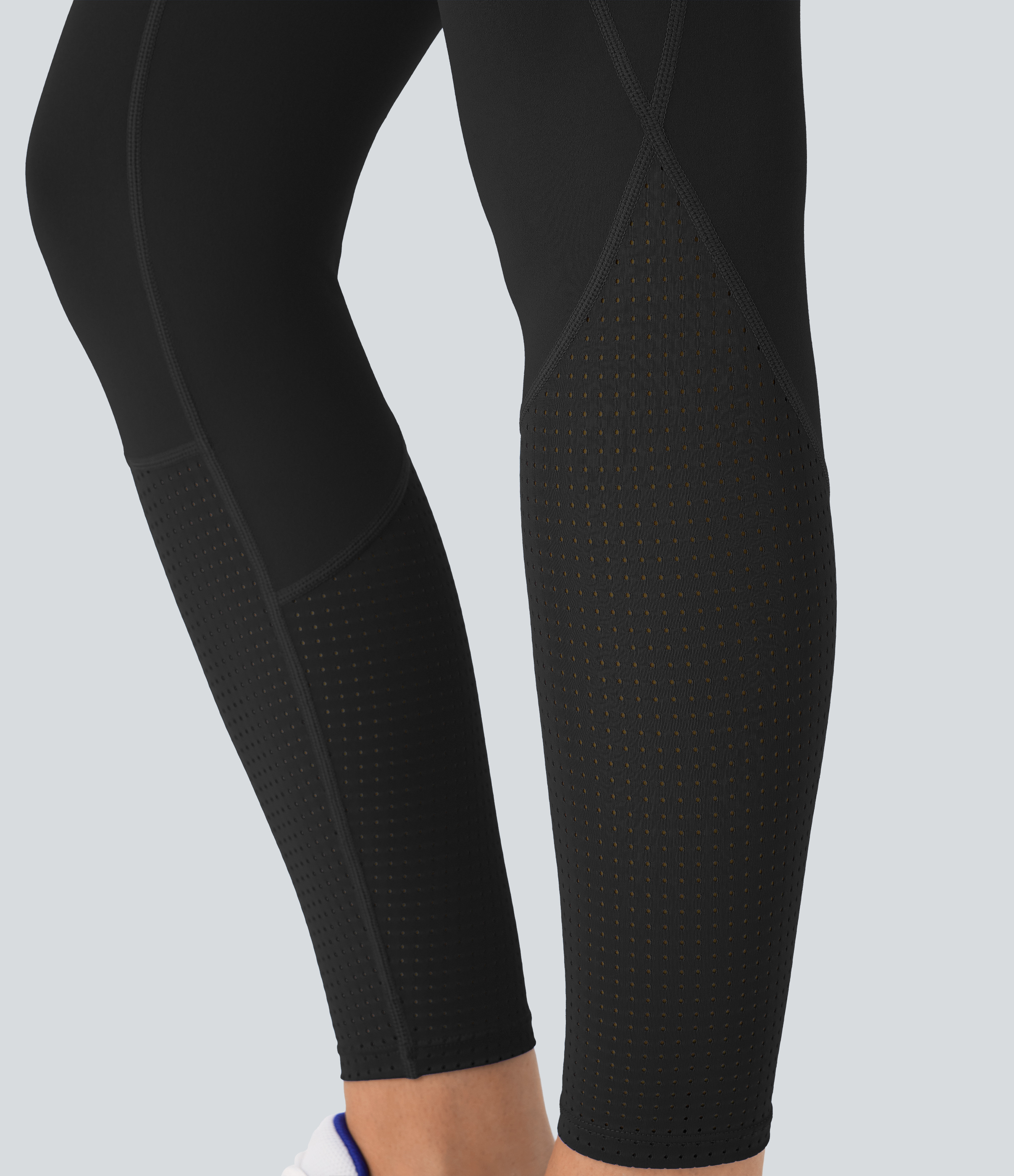 Halara Softlyzeroв„ў SoCinched High Waisted Tummy Control Side Pocket Perforated 7/8 Yoga Leggings  - Black - S(7/8) gym leggings 