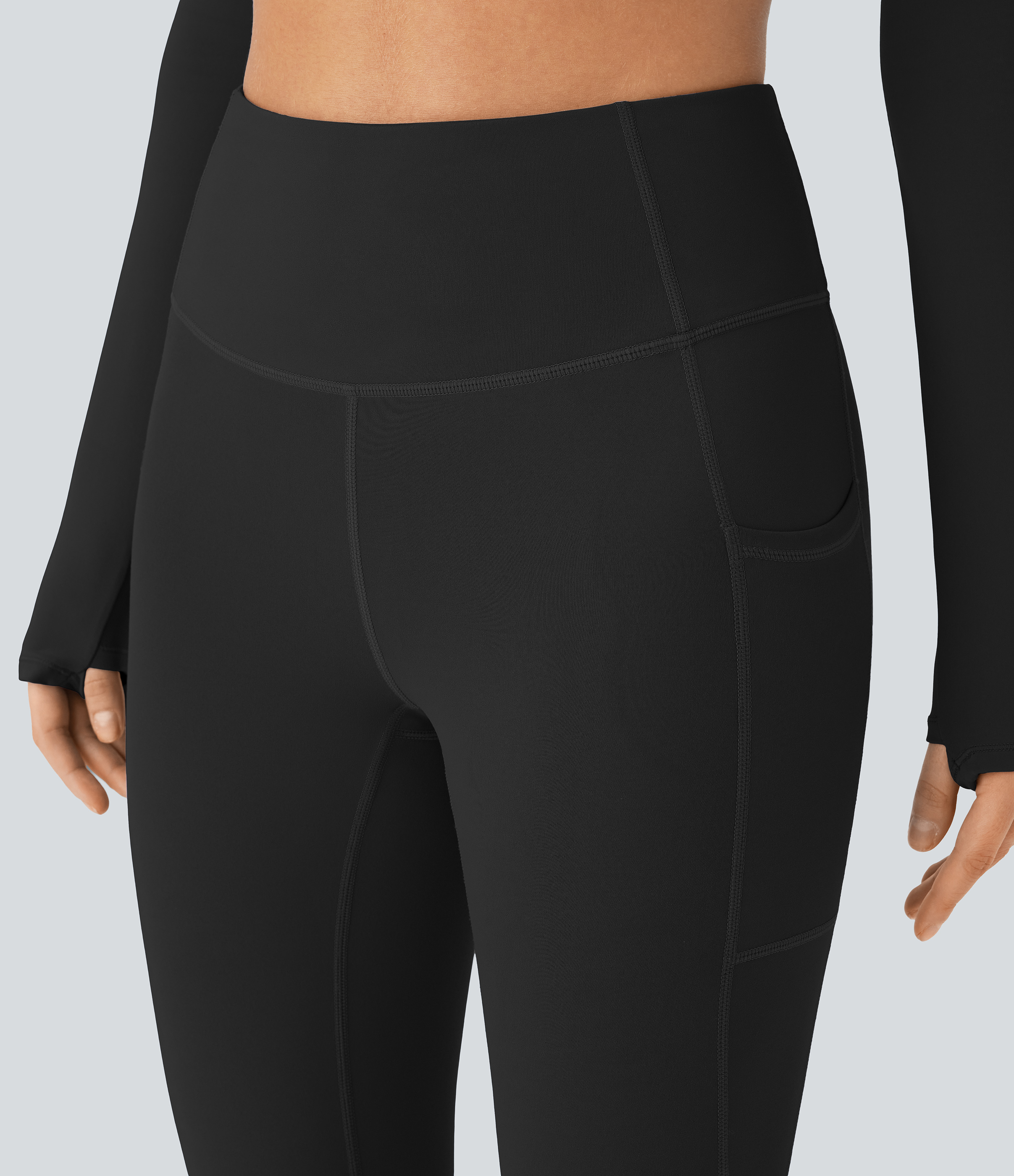 Halara Softlyzeroв„ў SoCinched High Waisted Tummy Control Side Pocket Perforated 7/8 Yoga Leggings  - Black - S(7/8) gym leggings 