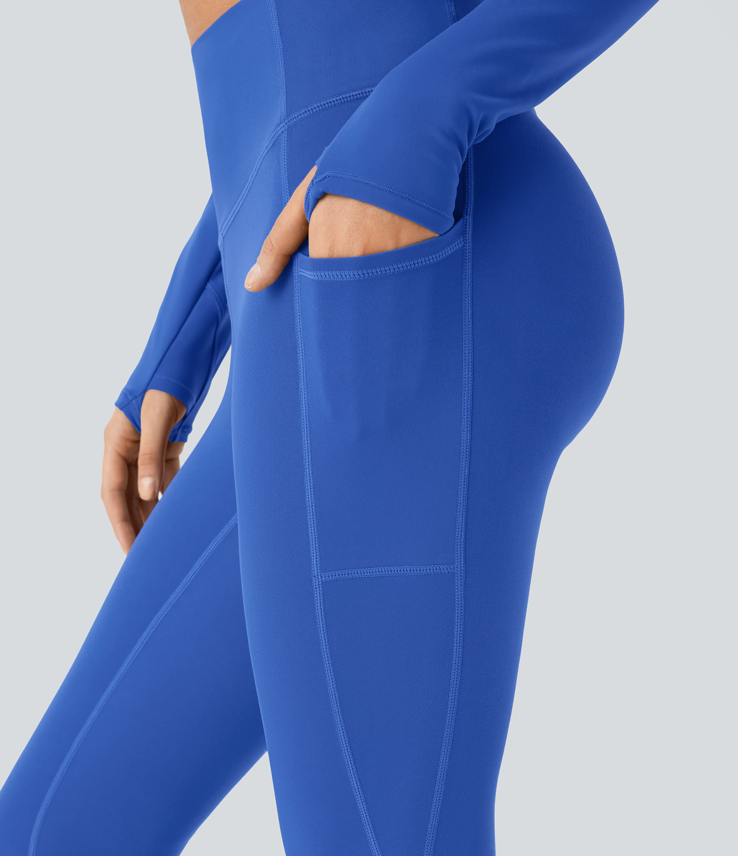 Halara Softlyzeroв„ў SoCinched High Waisted Tummy Control Side Pocket Perforated 7/8 Yoga Leggings  - Beaucoup Blue - M(7/8) gym leggings 