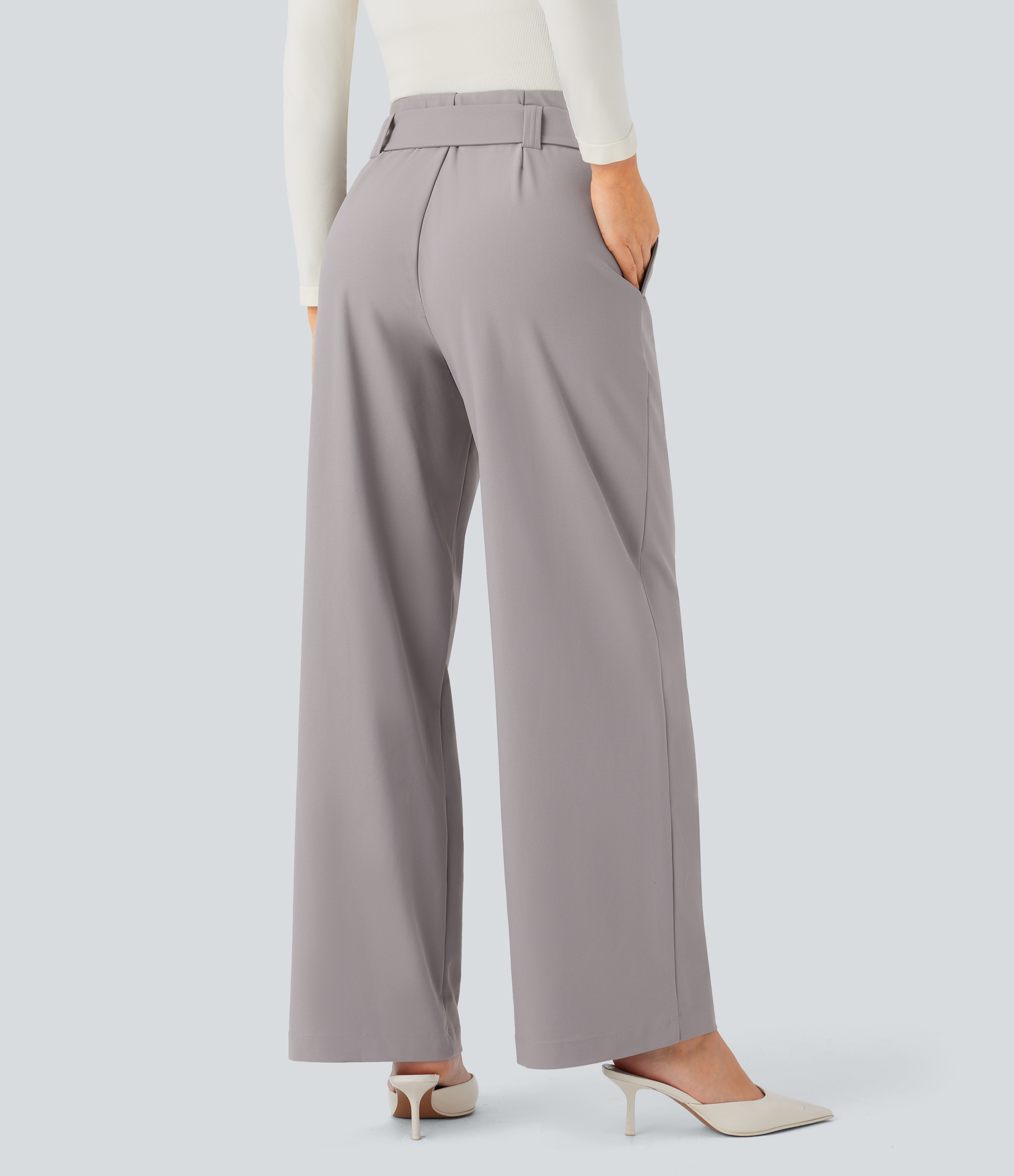 Halara Halara Flexв„ў High Waisted Belted Side Pocket Straight Leg Twill Work Pants  - Elephant Skin - S(regular) sweatpants jogger pants 