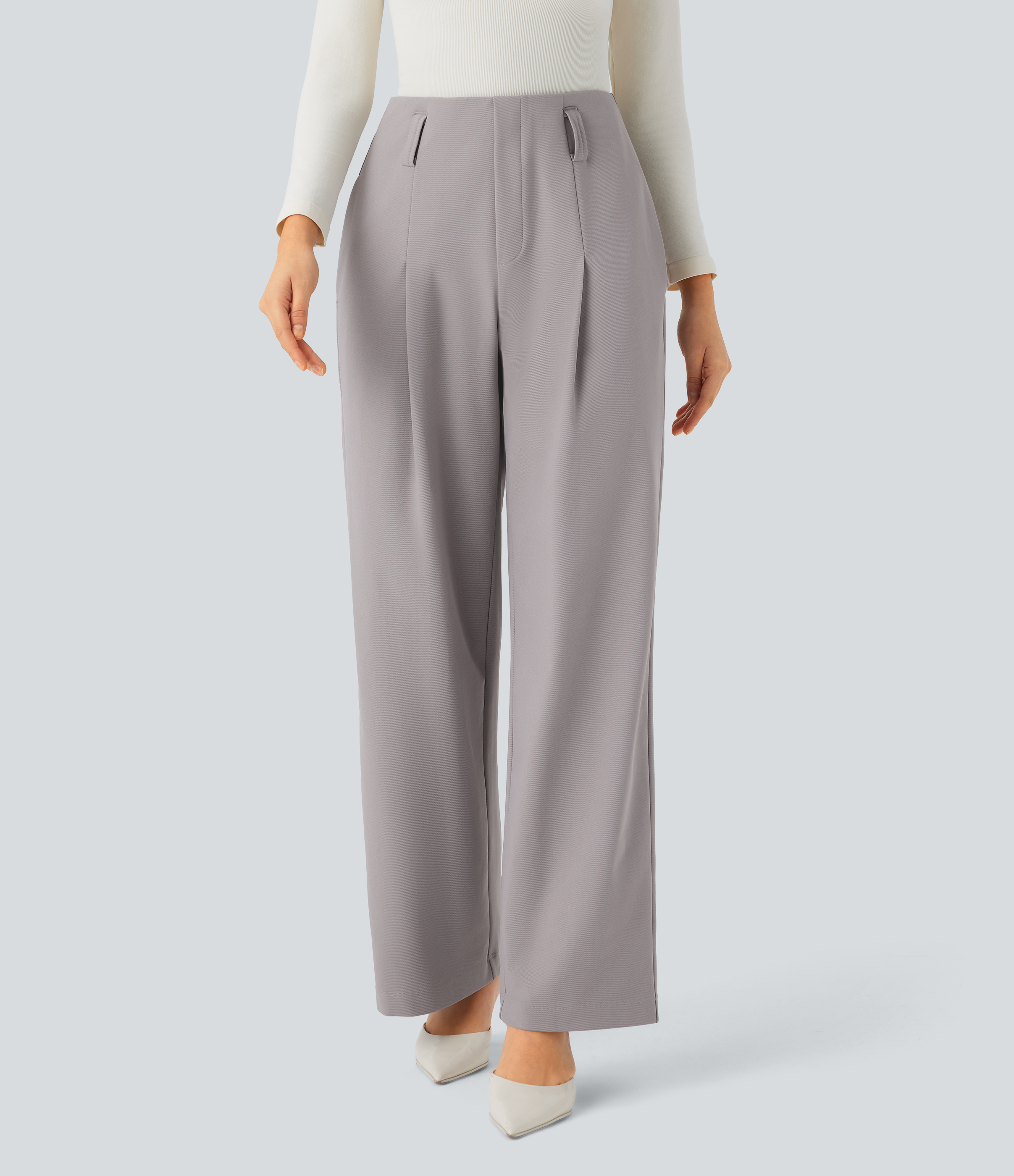 Halara Halara Flexв„ў High Waisted Belted Side Pocket Straight Leg Twill Work Pants  - Elephant Skin - S(regular) sweatpants jogger pants 