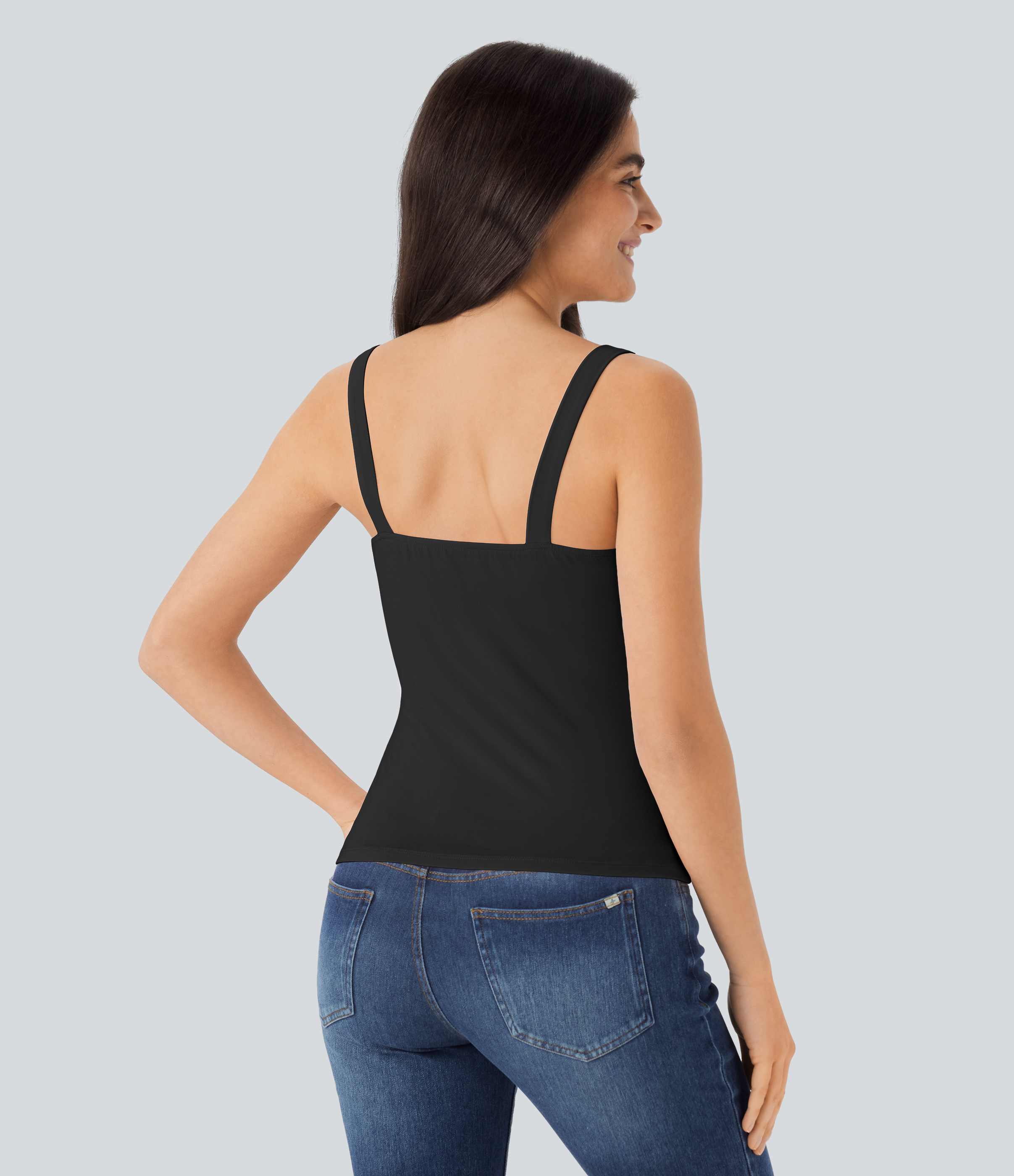 Halara Ruched Backless Casual Tank Top Tank Top - Black - XS golf tops halter top tunic tops sleeveless tops backless top 