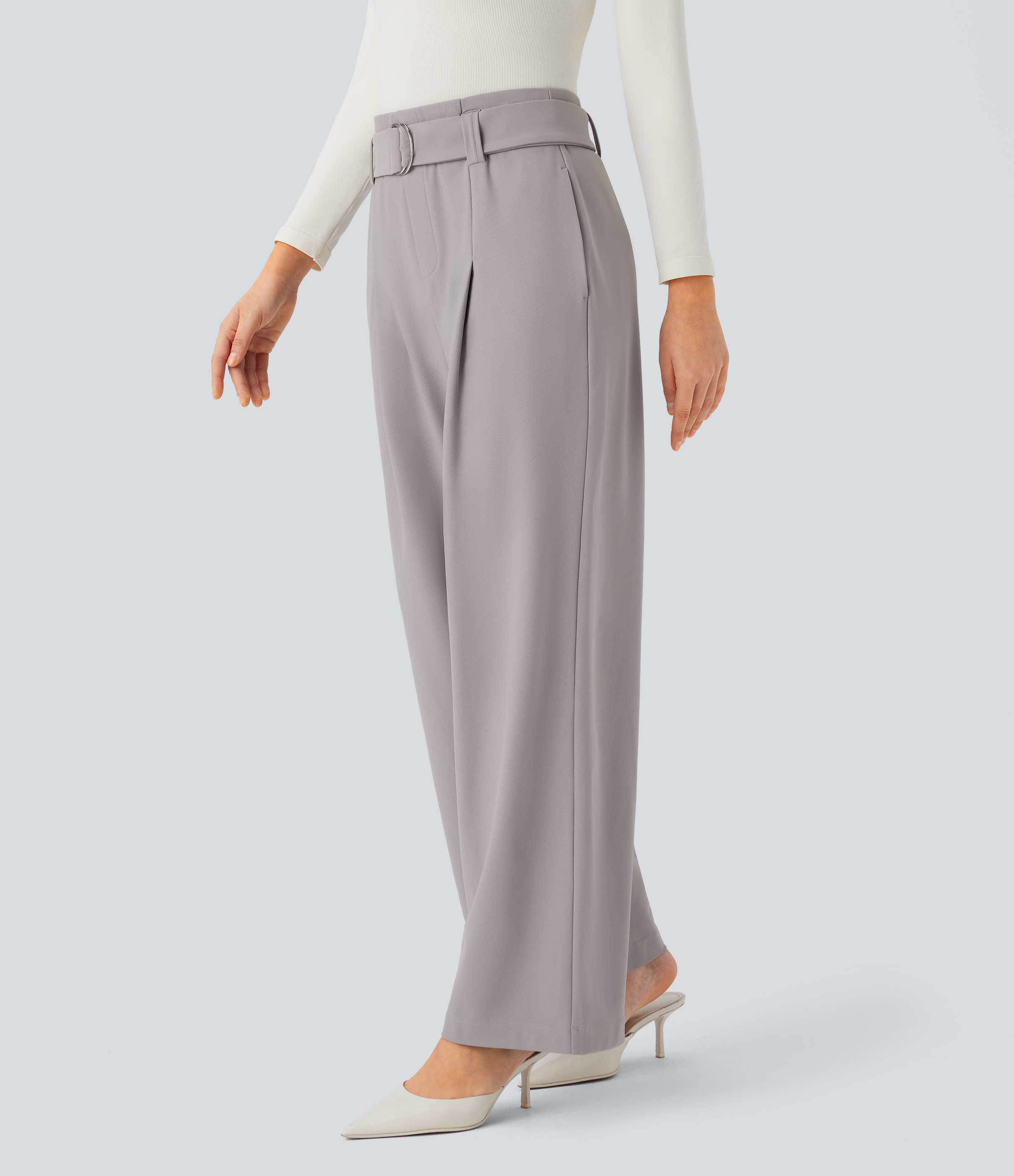 Halara Halara Flexв„ў High Waisted Belted Side Pocket Straight Leg Twill Work Pants  - Elephant Skin - S(regular) sweatpants jogger pants 