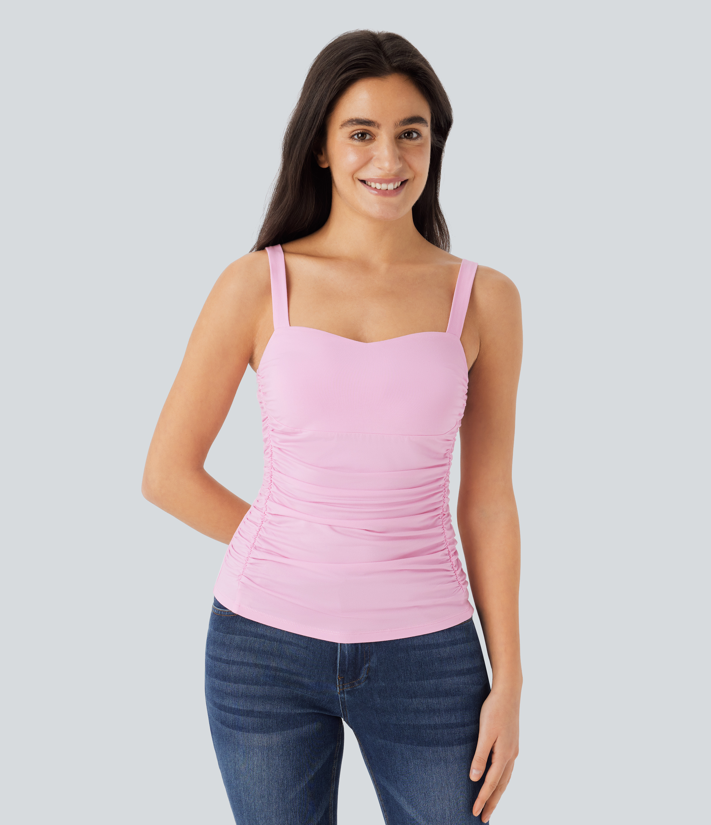Halara Ruched Backless Casual Tank Top Tank Top - Pink Lady - XS golf tops halter top tunic tops sleeveless tops backless top 