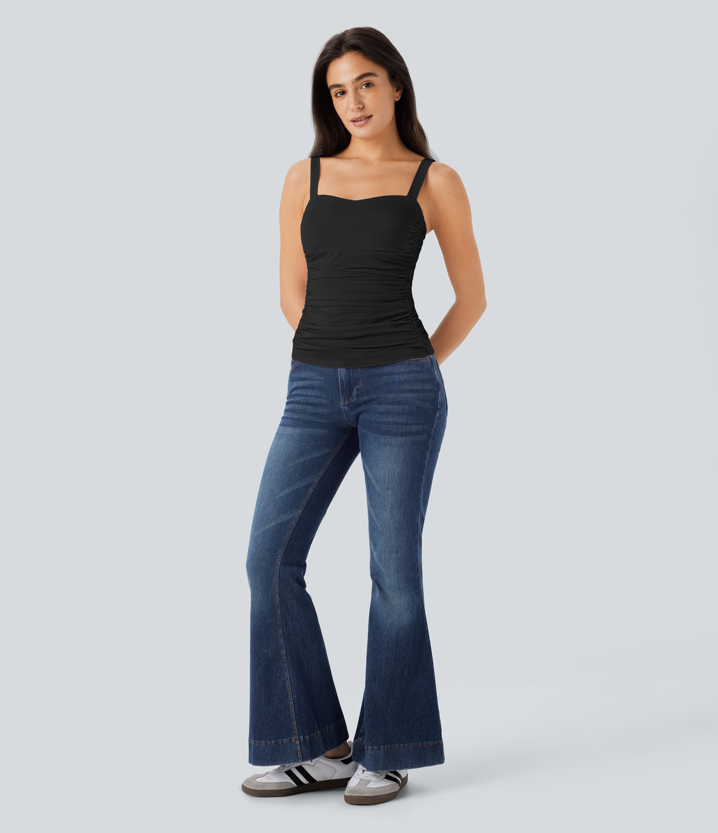 Halara Ruched Backless Casual Tank Top Tank Top - Black - XS golf tops halter top tunic tops sleeveless tops backless top 
