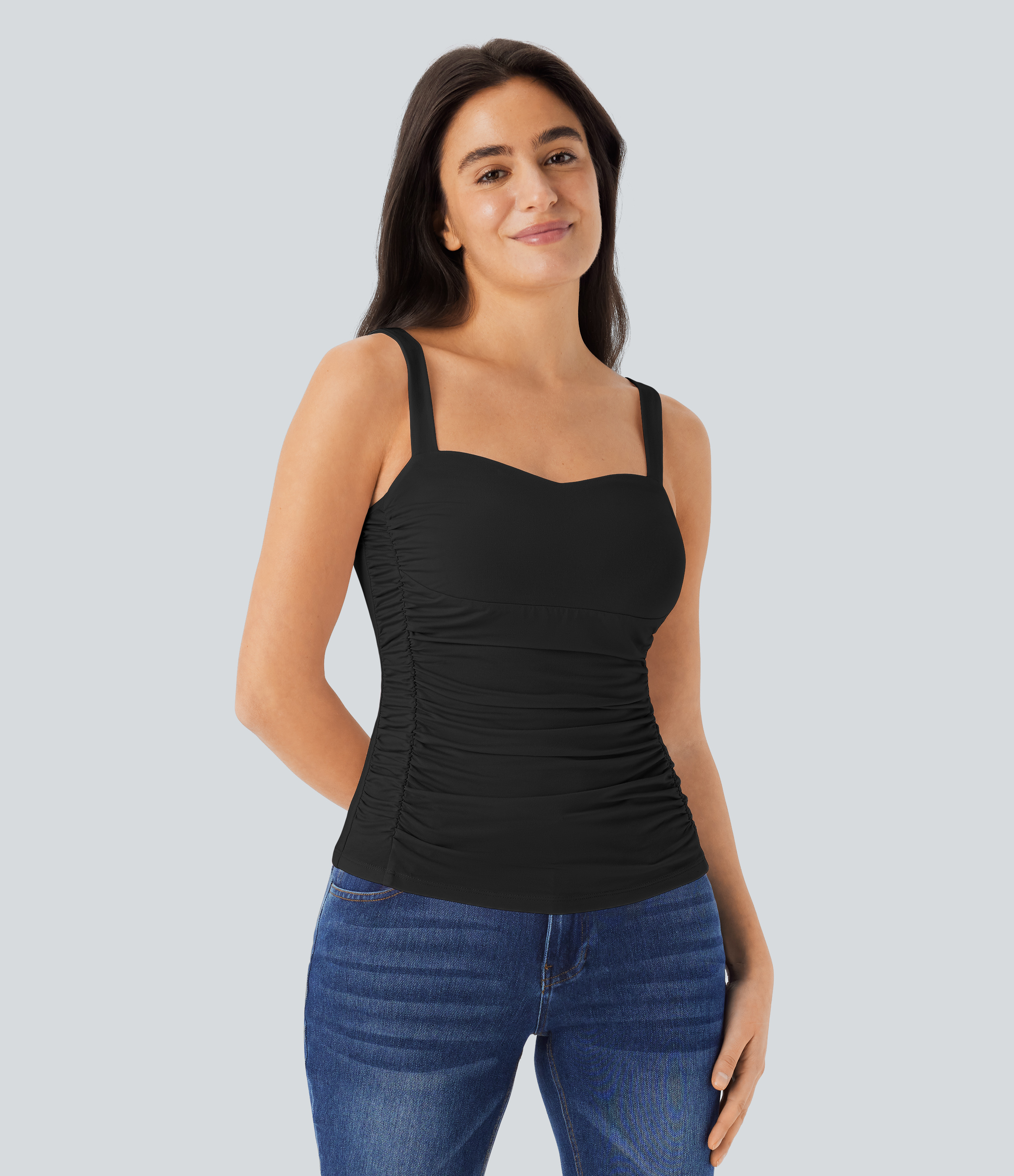 Halara Ruched Backless Casual Tank Top Tank Top - Black - XS golf tops halter top tunic tops sleeveless tops backless top 