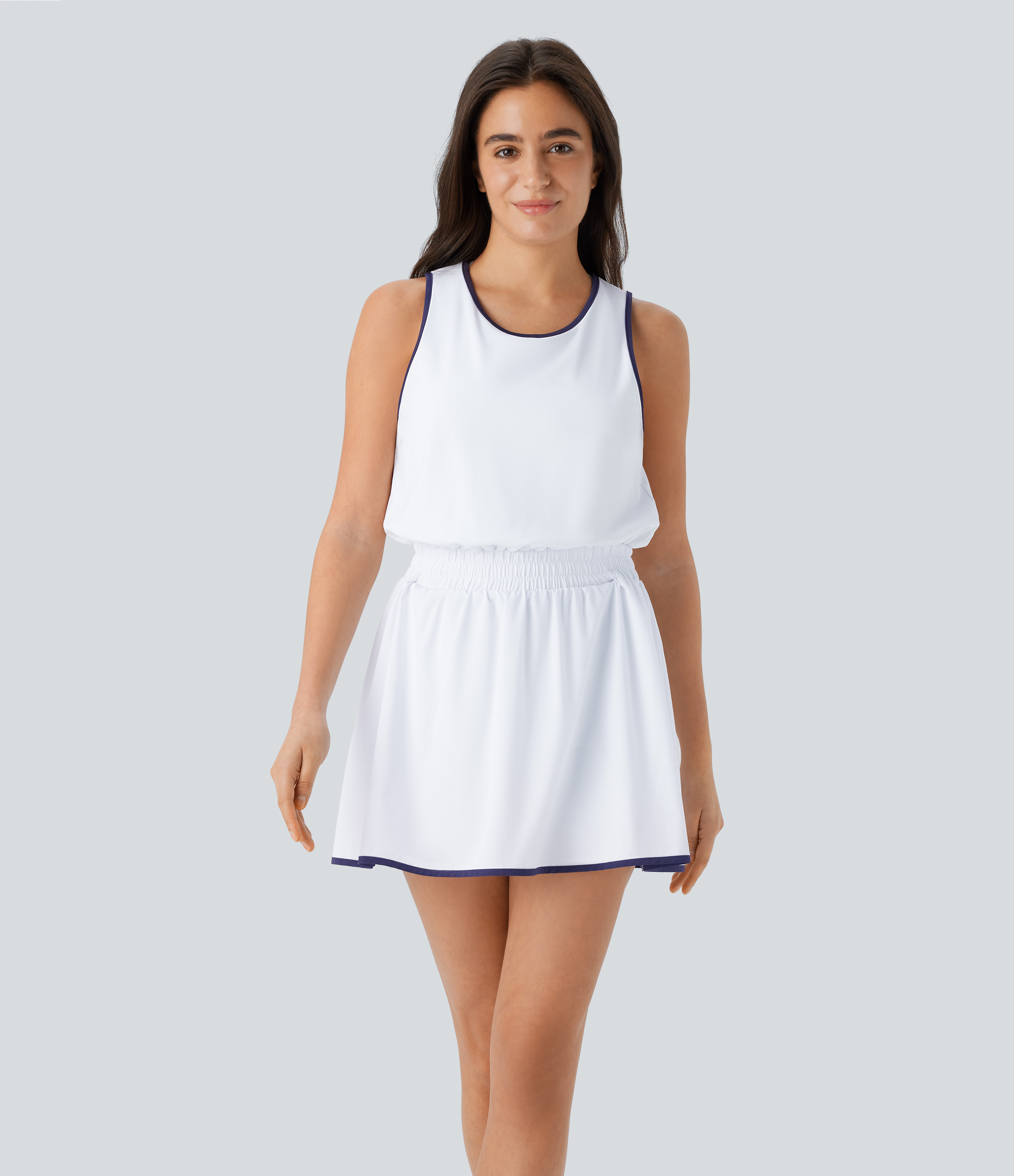 Breezeful™ 2-in-1-Tankkleid mit Bindeband hinten, Seitentasche, Farbblock, Mini, schnelltrocknend, Yoga, Aktiv-Tankkleid – Easy Peezy