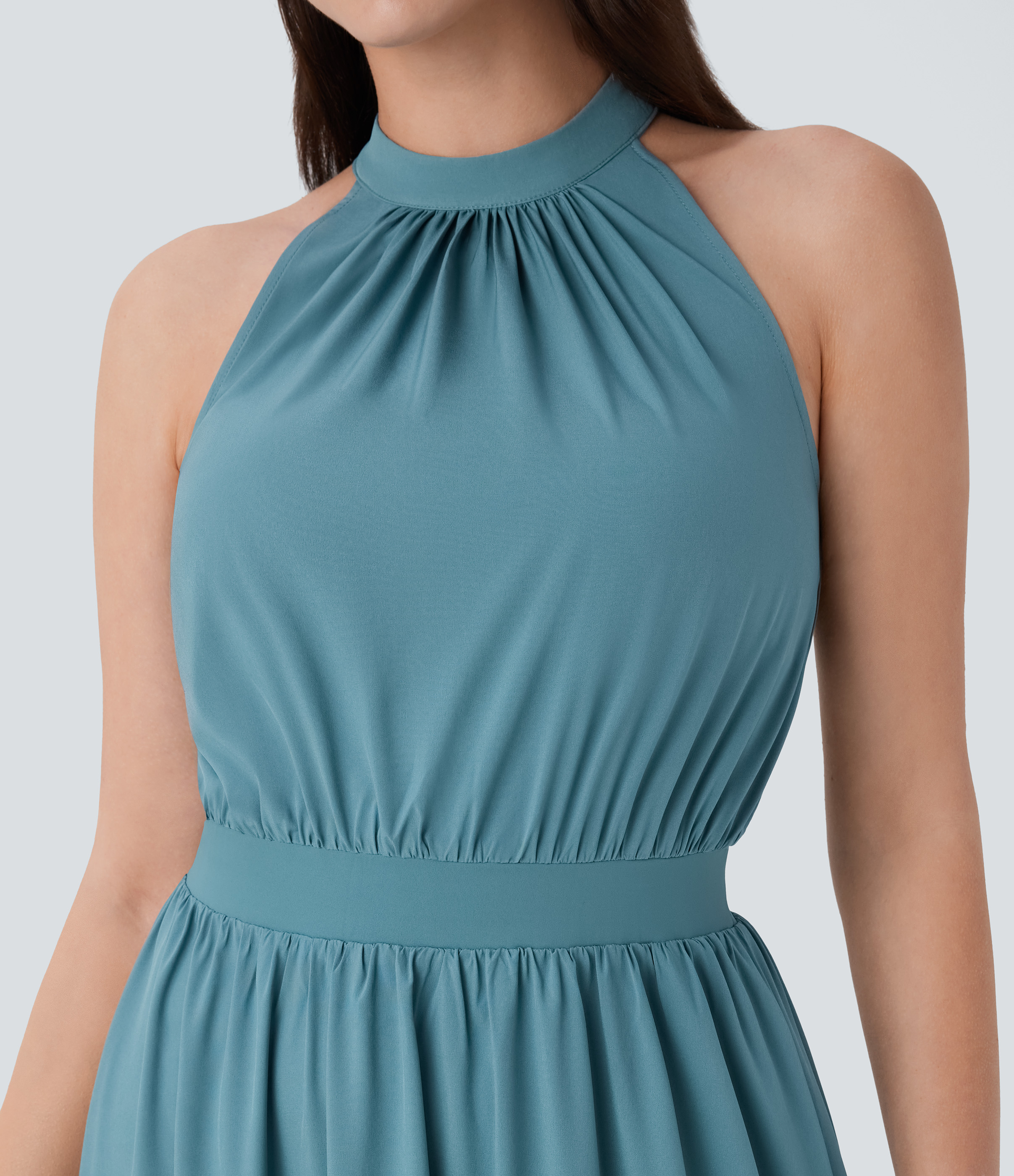 Halara Breezefulв„ў Sleeveless Keyhole Back Flowy Quick Dry Maxi Resort Dress Casual Dress - Stone Blue - L slip dress beach dress ruched dress 