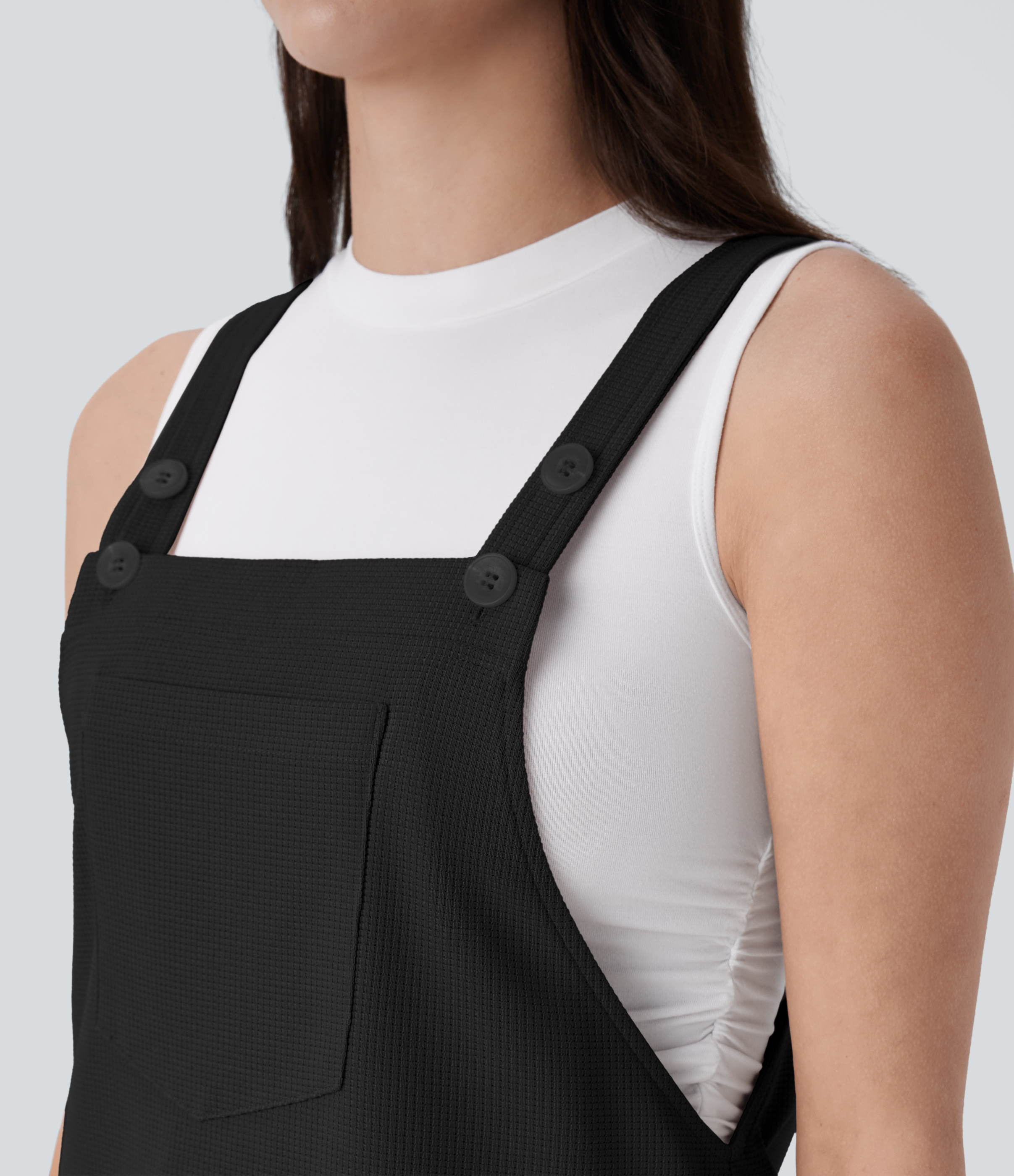 Halara Adjustable Strap Button Multiple Pockets Waffle Mini Casual Dress Casual Dress - Black - XS slip dress beach dress ruched dress 